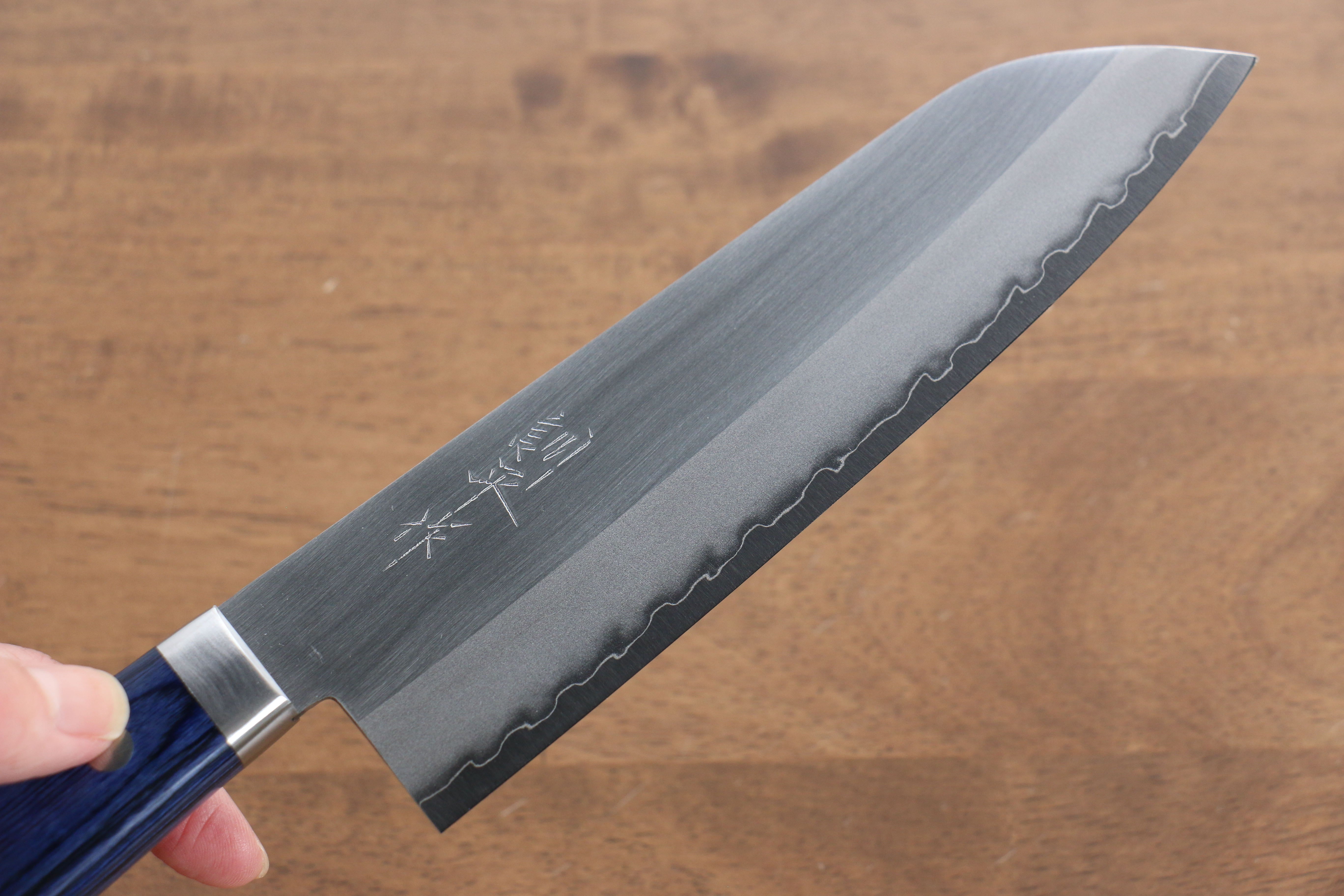 Premium Kunihira VG1 Santoku Knife 170mm - Japanese Migaki Finish, Blue Pakka Wood Handle - Perfect for Slicing, Dicing & Chopping Vegetables, Meat & Fish - Ideal for Home Chefs & Professional Kitchens