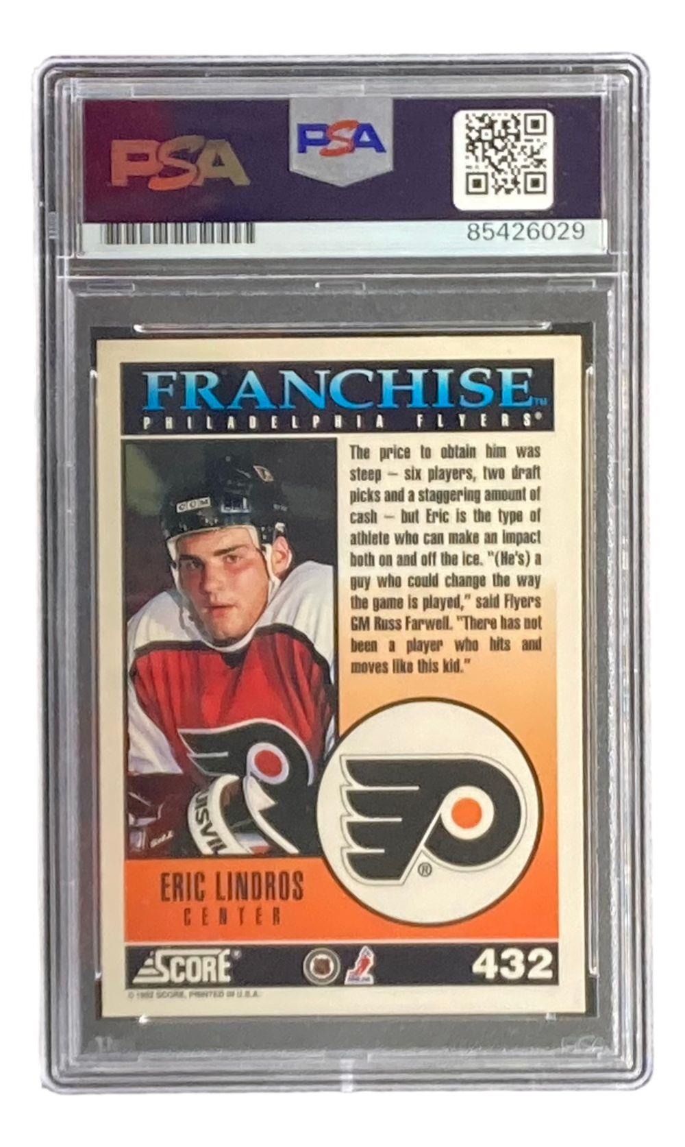 Eric Lindros Autographed 1992 Score #432 Philadelphia Flyers Rookie Hockey Card - PSA Certified 8.5 (85426029) - Perfect for NHL Memorabilia Collections & Sports Fan Gifts