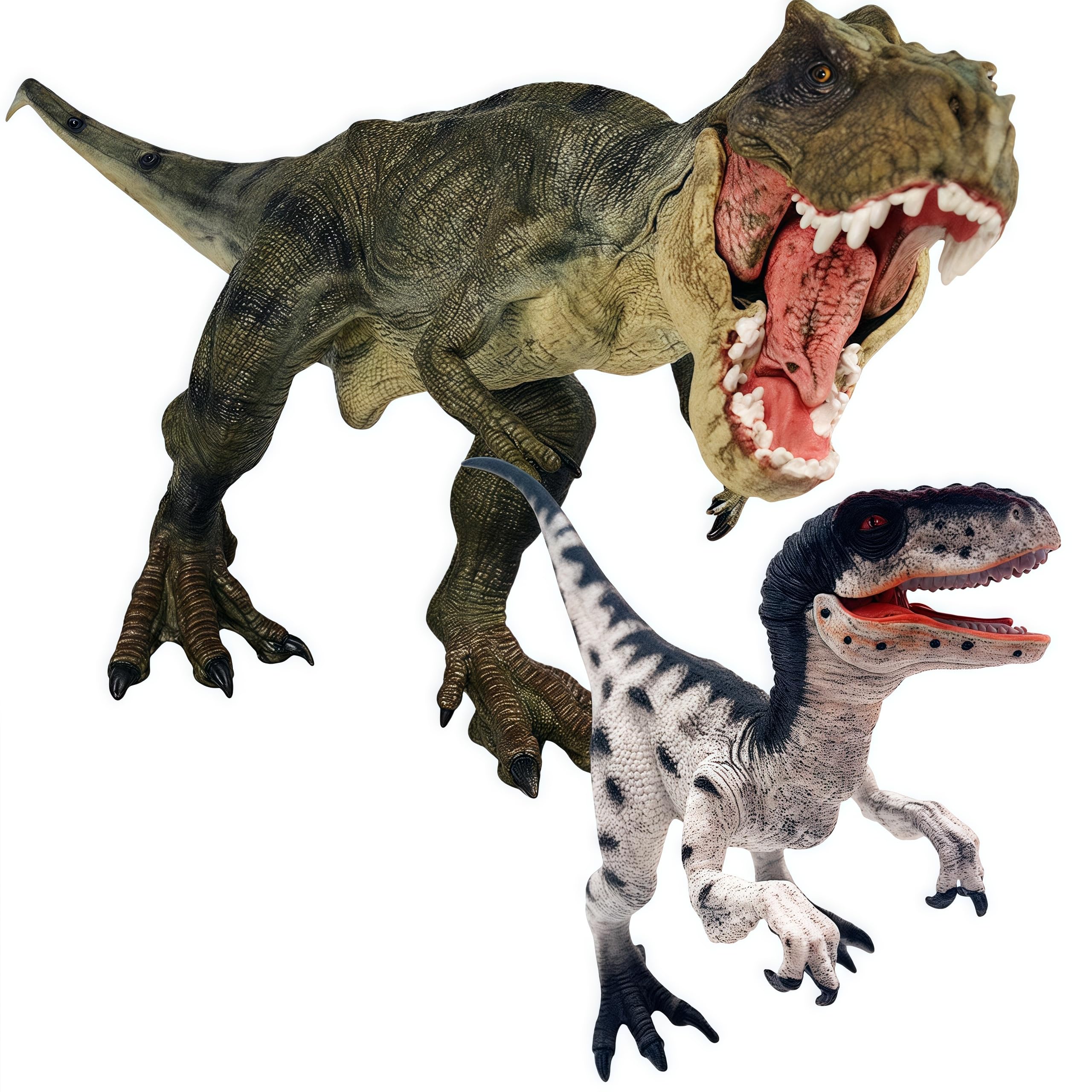Gemini & Genius Tyrannosaurus Rex and Velociraptor Dinosaur Toy Set with Movable Jaw - Realistic Dinosaur World Action Figures for Kids Ages 3-12 | Perfect Birthday Gift, Cake Topper & Educational Play for Dinosaur Lovers