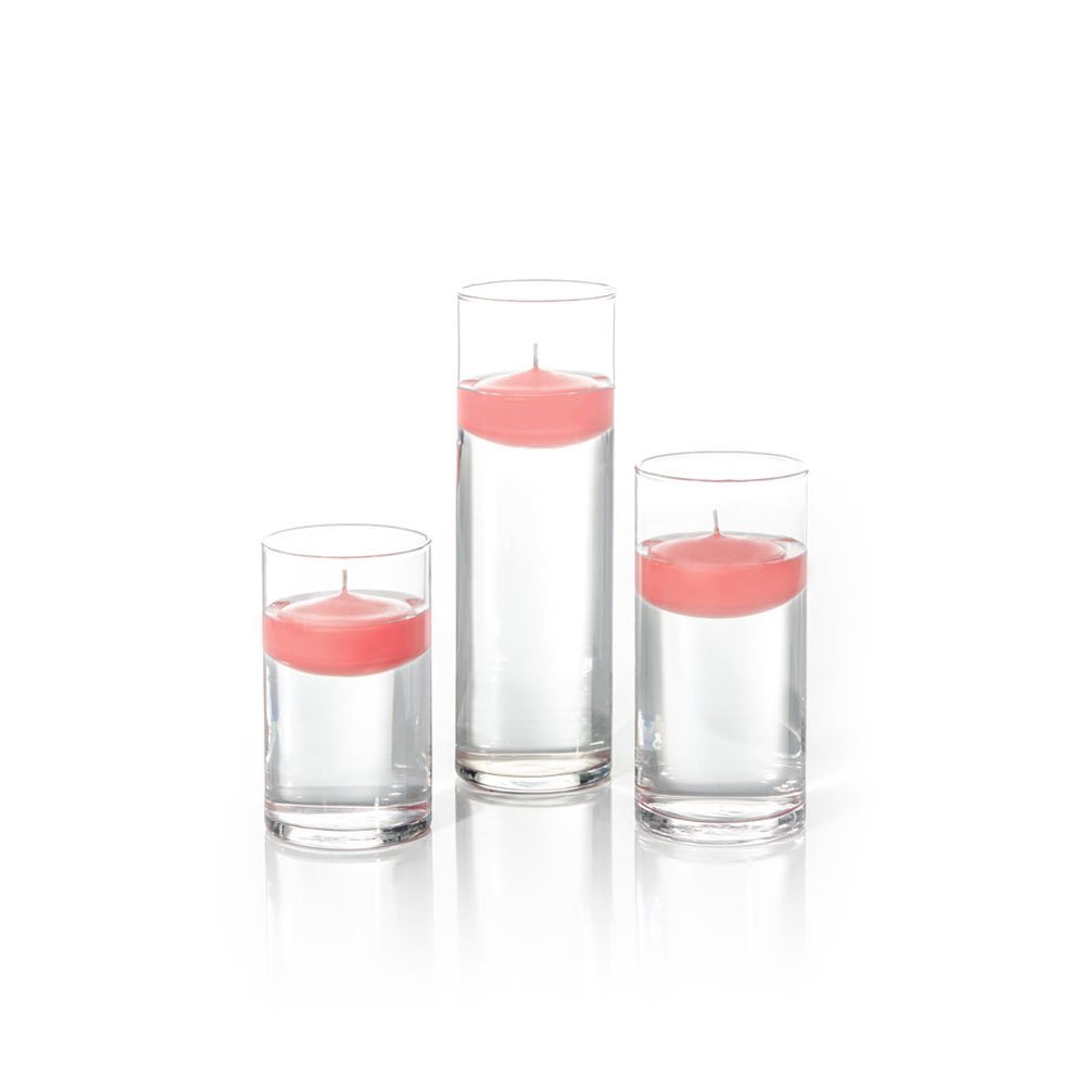 Yummi Set of 18 Floating Candles and Cylinder Vases - Coral | Elegant Wedding Centerpieces, Romantic Dinner Decor, Spa Bathroom Ambiance