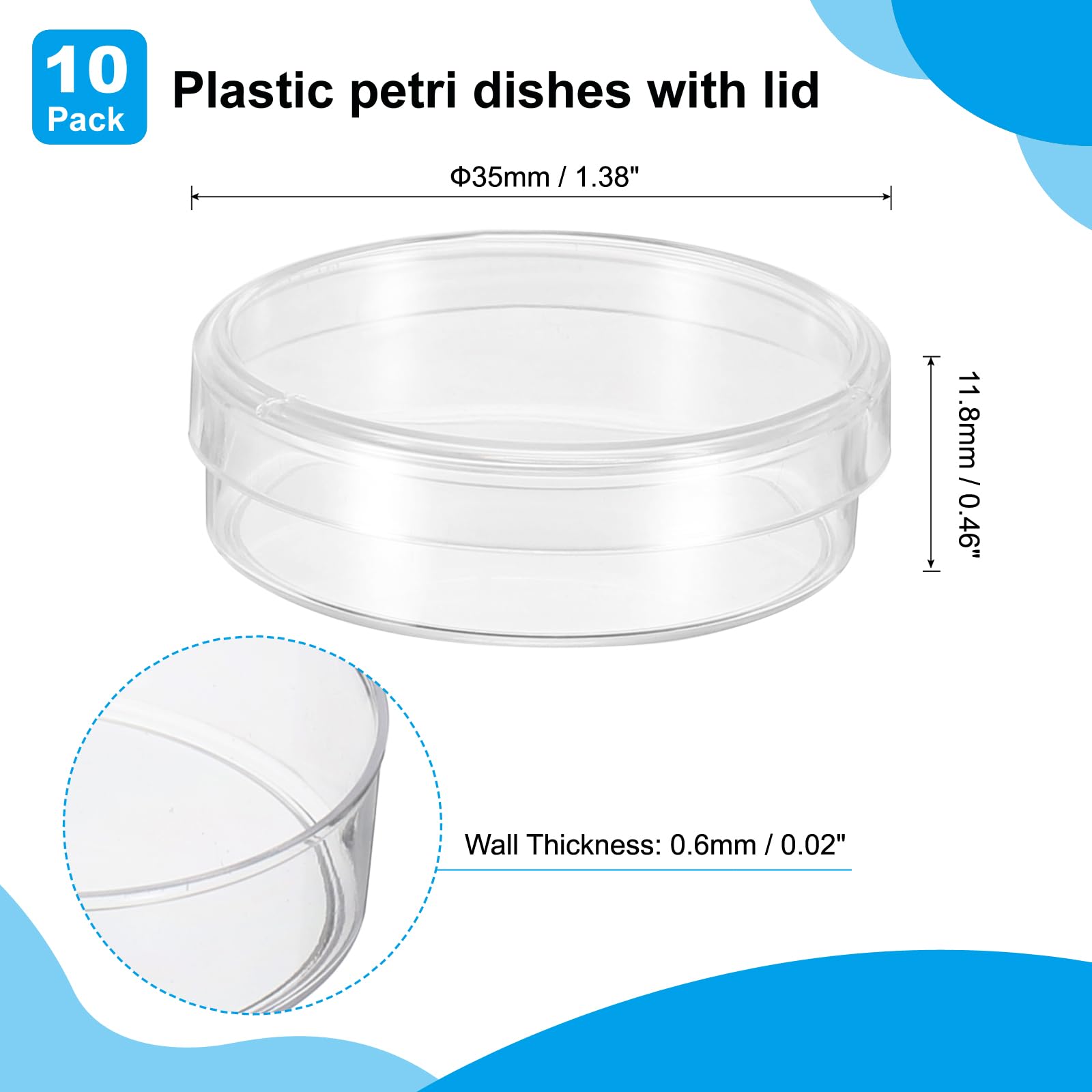 35mm Plastic Petri Dishes with Lid - 10 Pack Clear Lab Petri Plates for Tissue Culture & Science Experiments | Ideal for Microbiology Studies, Classroom Labs & STEM Projects