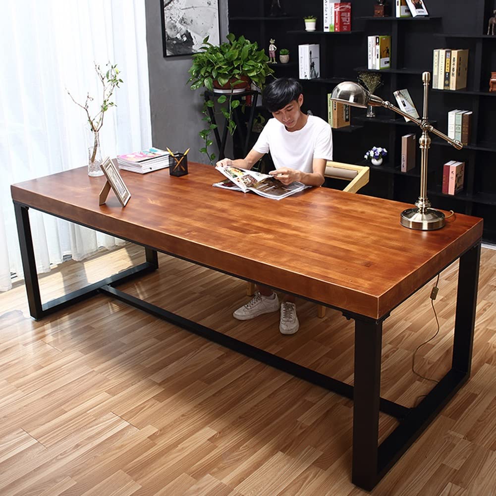 Industrial Solid Wood Computer Desk for Home Office & Gaming - 94.5