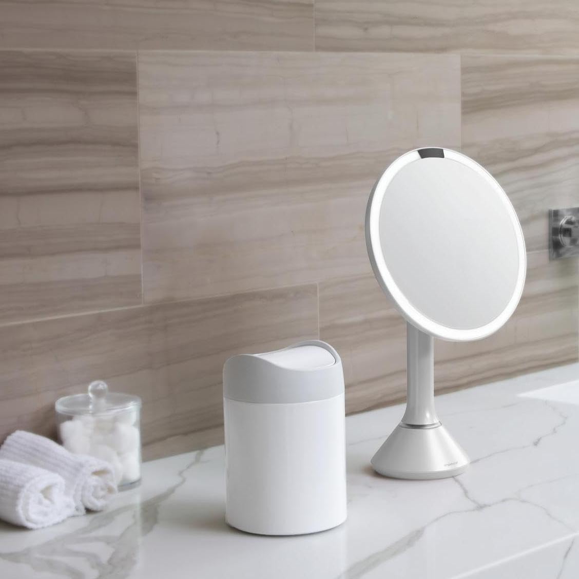 Simplehuman Mini Countertop Trash Can - 1.5 Liter / 0.4 Gallon Small Garbage Bin - Stainless Steel White - Perfect for Bathroom, Office, Kitchen & Dorm Room Waste Disposal