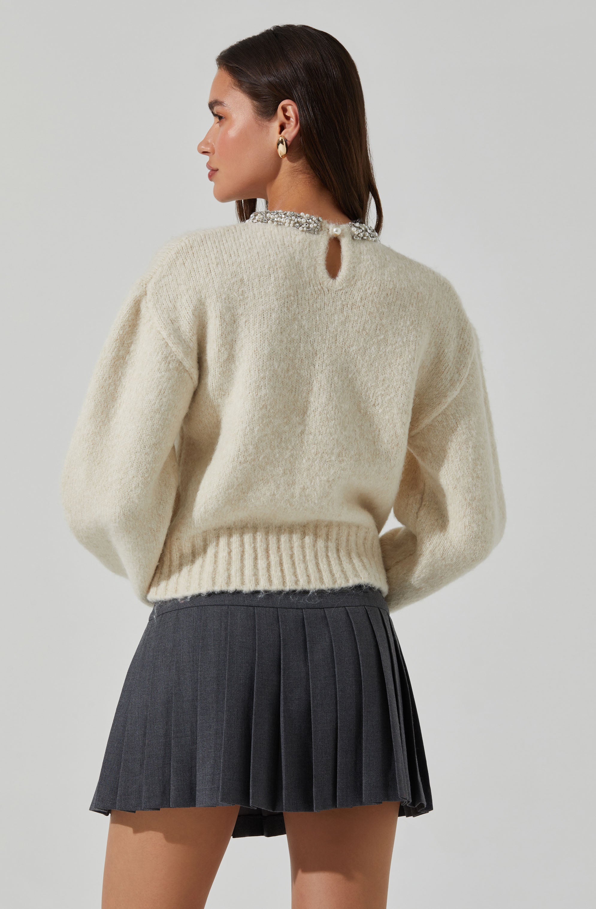 Rowyn Embellished Collar Sweater for Women - Elegant Knit Top with Decorative Details | Perfect for Office Wear, Date Nights & Fall Outfits
