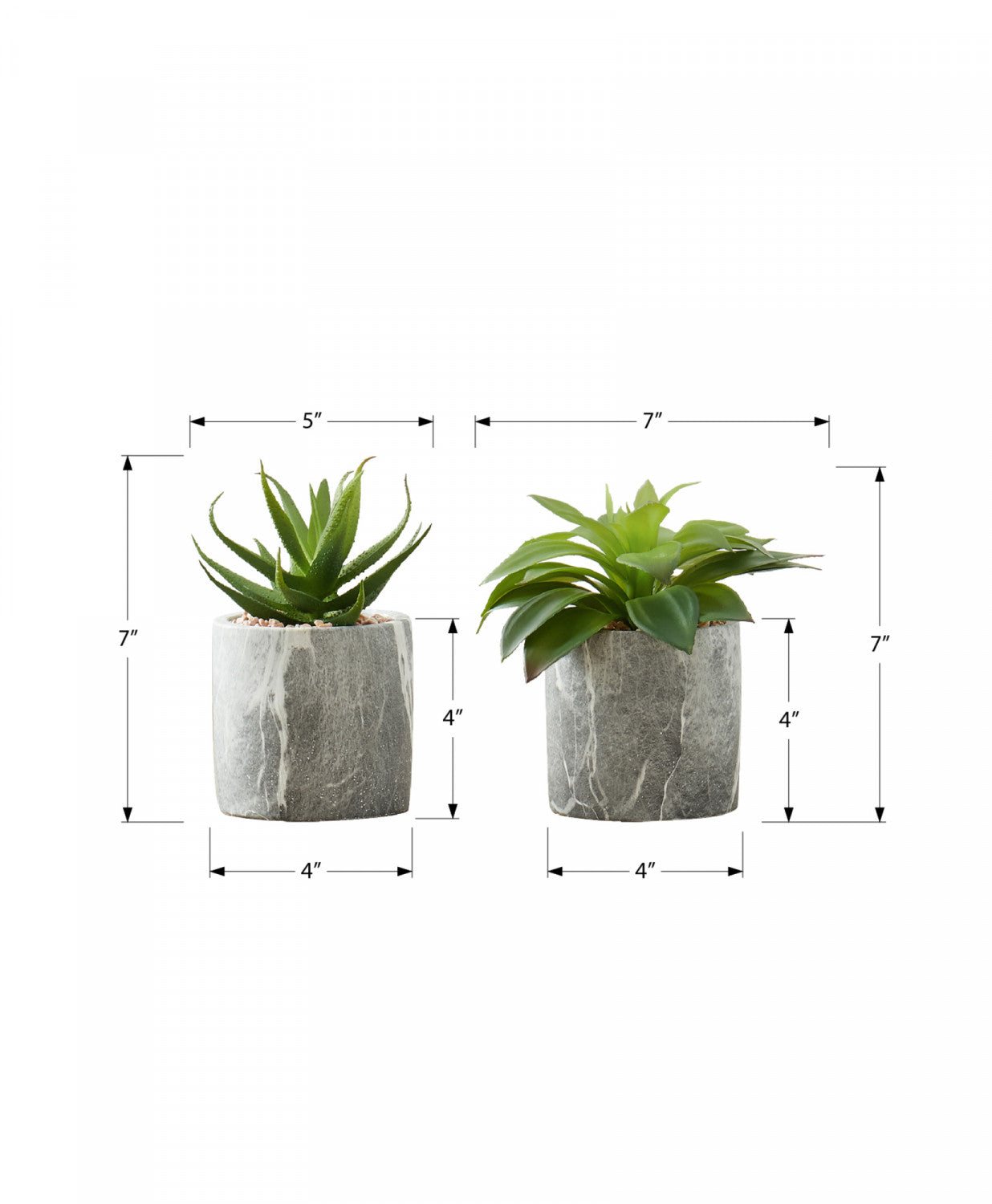 7 Succulent Plants with 4 Marble-Look Pots - Green Set of 2 | Perfect for Home Decor, Office Desk & Gift Ideas