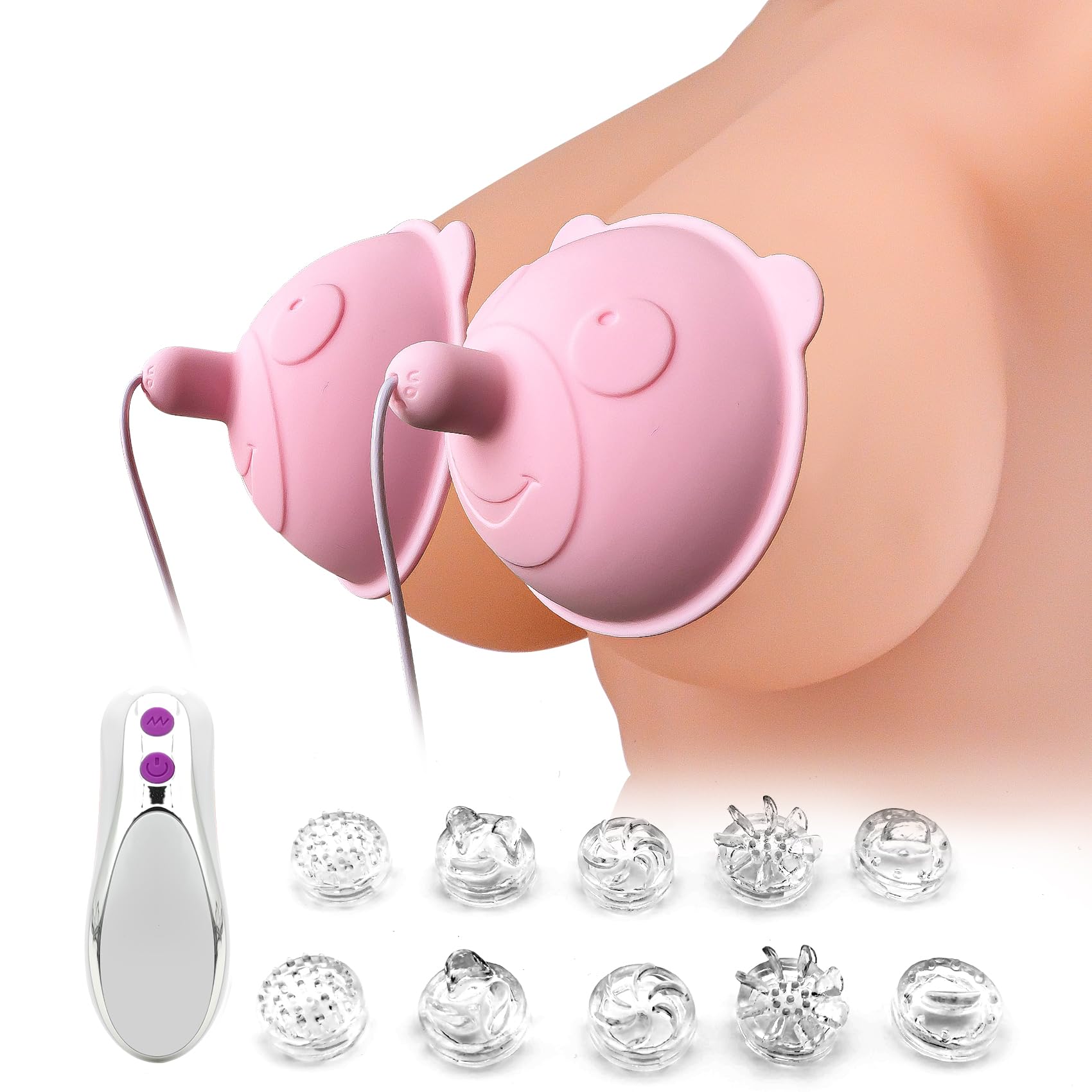 Rechargeable Pink Vibrating Nipple Massager & Sucking Stimulator for Women - 10 Brush Heads & Powerful Vibration Modes - Adult Sex Toy for Couples Play, Solo Pleasure & Sensual Exploration
