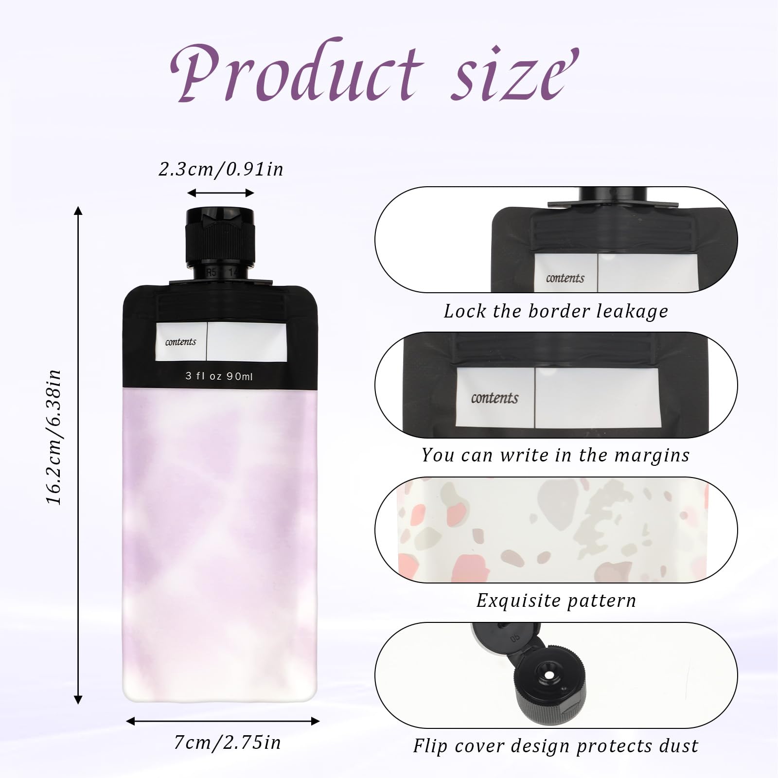 3oz Leak Proof Travel Toiletry Pouches - Refillable Squeeze Containers for Shampoo, Lotion & Face Cream | Portable Makeup & Cosmetic Storage | 4-Pack for Vacation, Gym & Airplane Travel