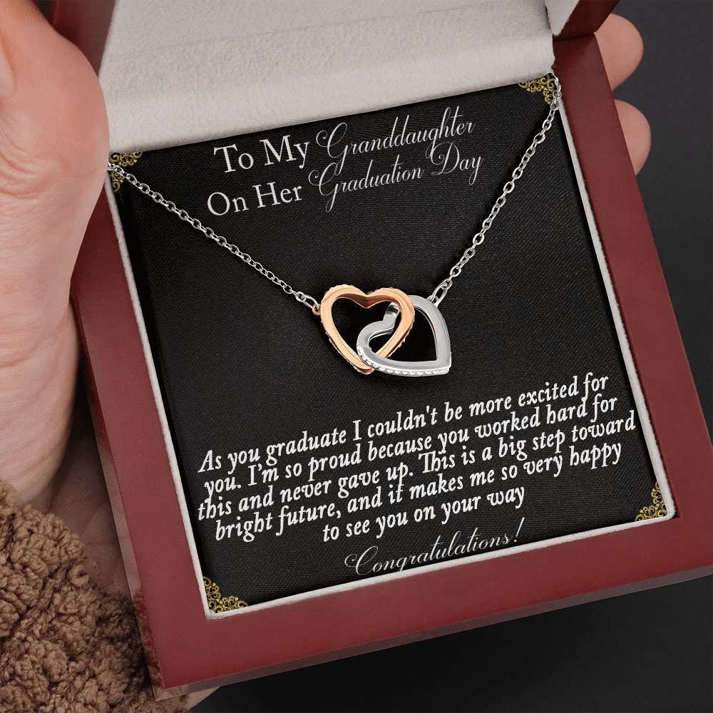 Interlocking Hearts Necklace - Graduation Gift for Granddaughter, College & High School Class of 2022 - Jewelry with Message Card - Perfect for Commencement Ceremonies & Special Celebrations