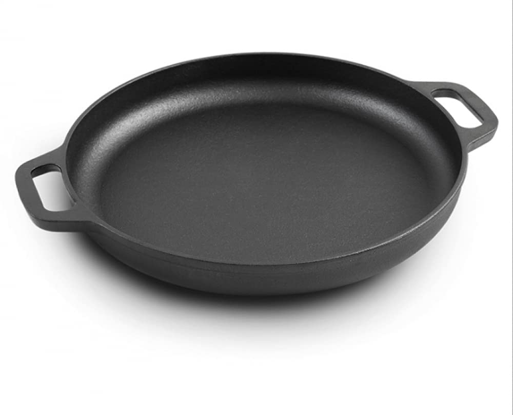YRHH 35cm Cast Iron Skillet - Uncoated Round Frying Pan for Pizza, Bacon, Steak & Grilling | Heavy Duty Flat Bottom Grill Pan for Stovetop, Oven & Camping Use