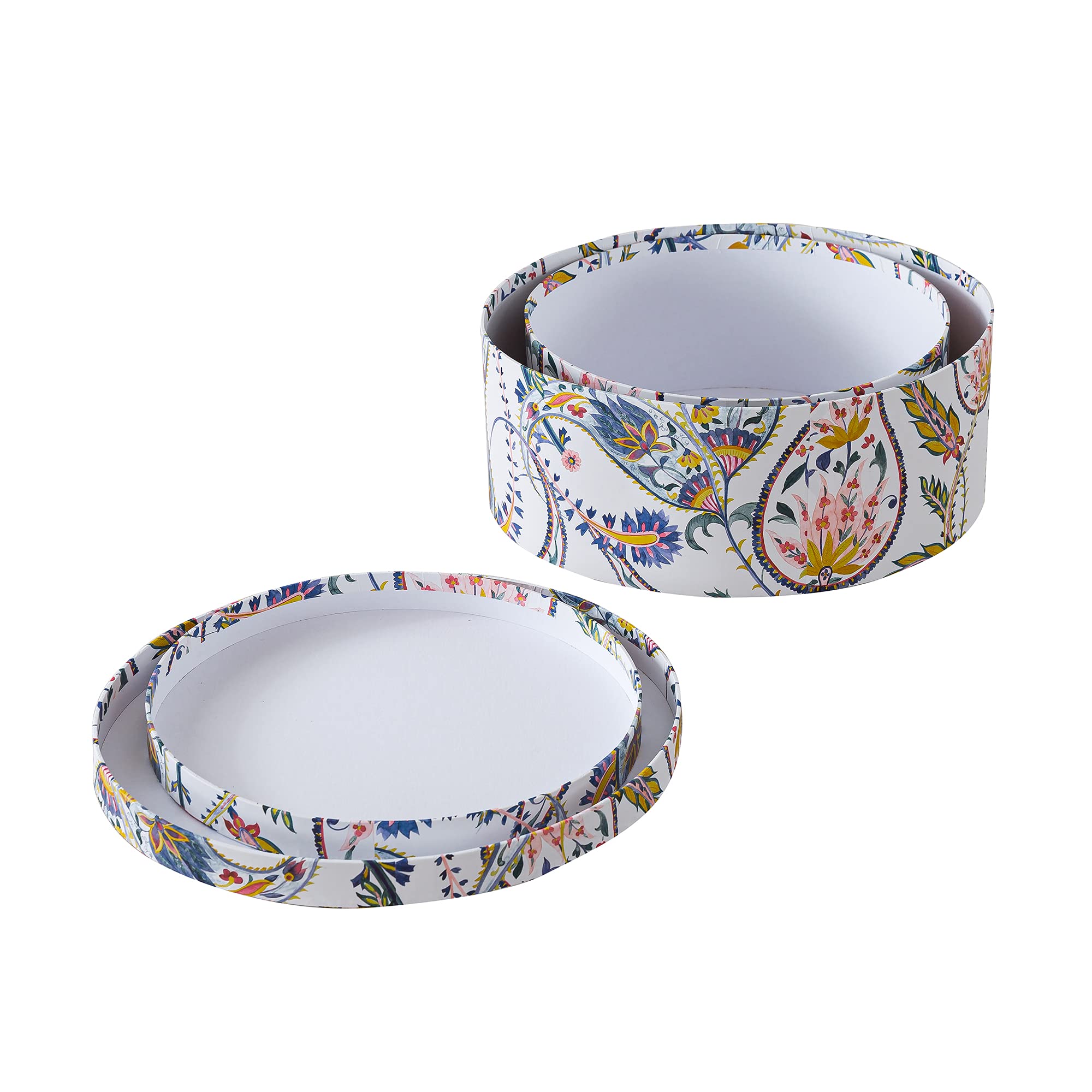 Soul & Lane Decorative Cardboard Storage Boxes with Lids - Set of 2 Floral Paisley Keepsake Boxes for Women | Paperboard Oval Nesting Gift Organizer for Jewelry, Photos & Home Decor
