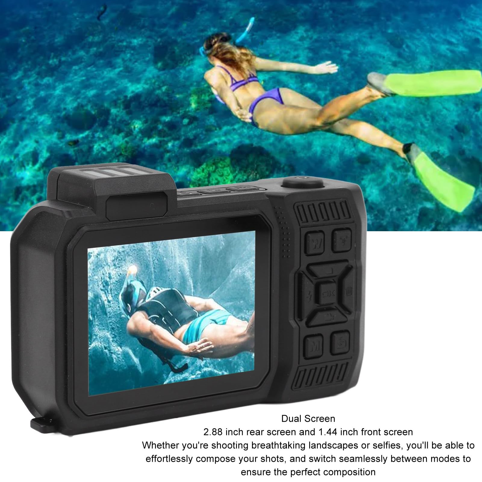 4K Underwater Camera 33FT Waterproof Digital Camera 65MP Autofocus Dual Screen Selfie Camera Dustproof Shockproof Floatable for Snorkeling Diving Swimming Beach Vacation & Water Sports (Orange)