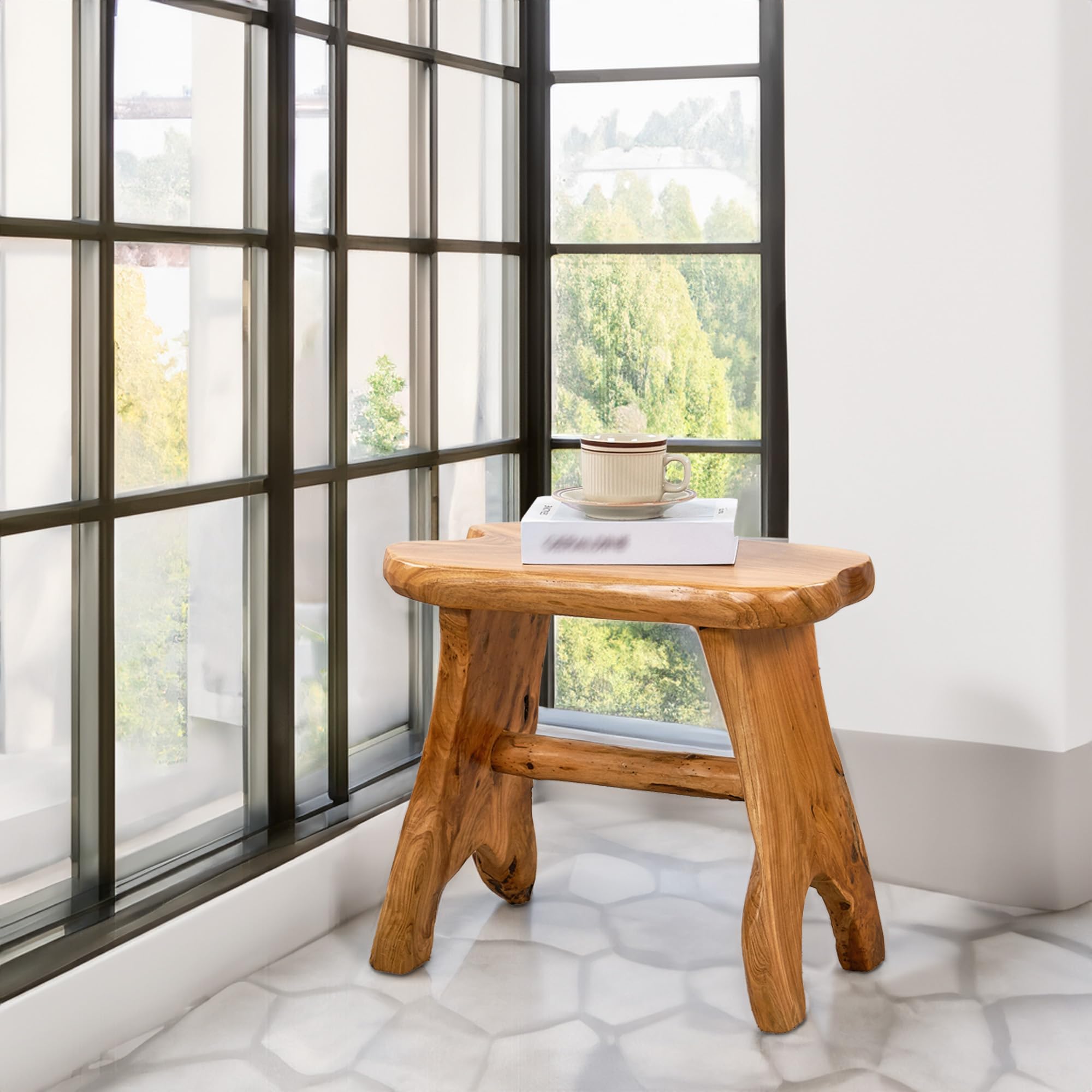 Natural Cedar Root Stump Stool - Solid Wood Live Edge Side Table, Rustic Plant Stand & Vintage Footrest (20