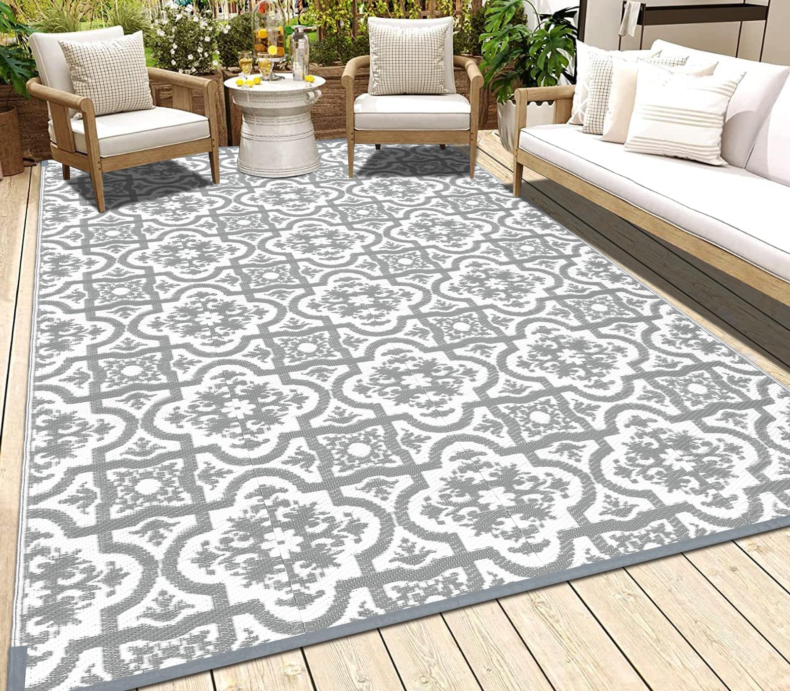 HEBE 6'x9' Waterproof Outdoor Rug for Patio - Reversible Plastic Straw Mat for RV, Camping, Deck, Beach & Balcony | Durable & Weather-Resistant for Porch, Camper, Tent (Ideal for Outdoor Entertaining & Relaxation)