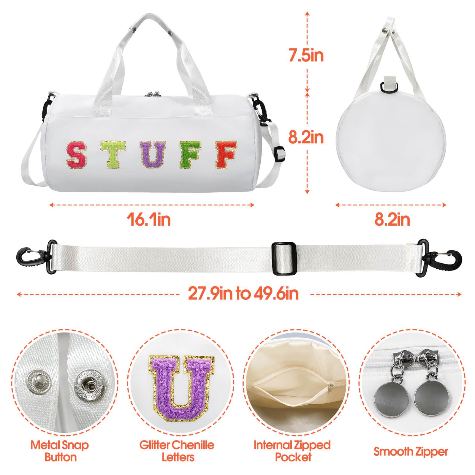 **Chenille Letter Stuff Tote Bag 16 Inch - Small Gym Duffle Bag for Travel, Dance, Sports, Workout & Camping | Carry-On Cheer & Ballet Overnight Weekender Bag | Birthday & Christmas Gifts for Girls, Kids, Teens & Women | Perfect for School, Gym, Beach & Weekend Getaways**