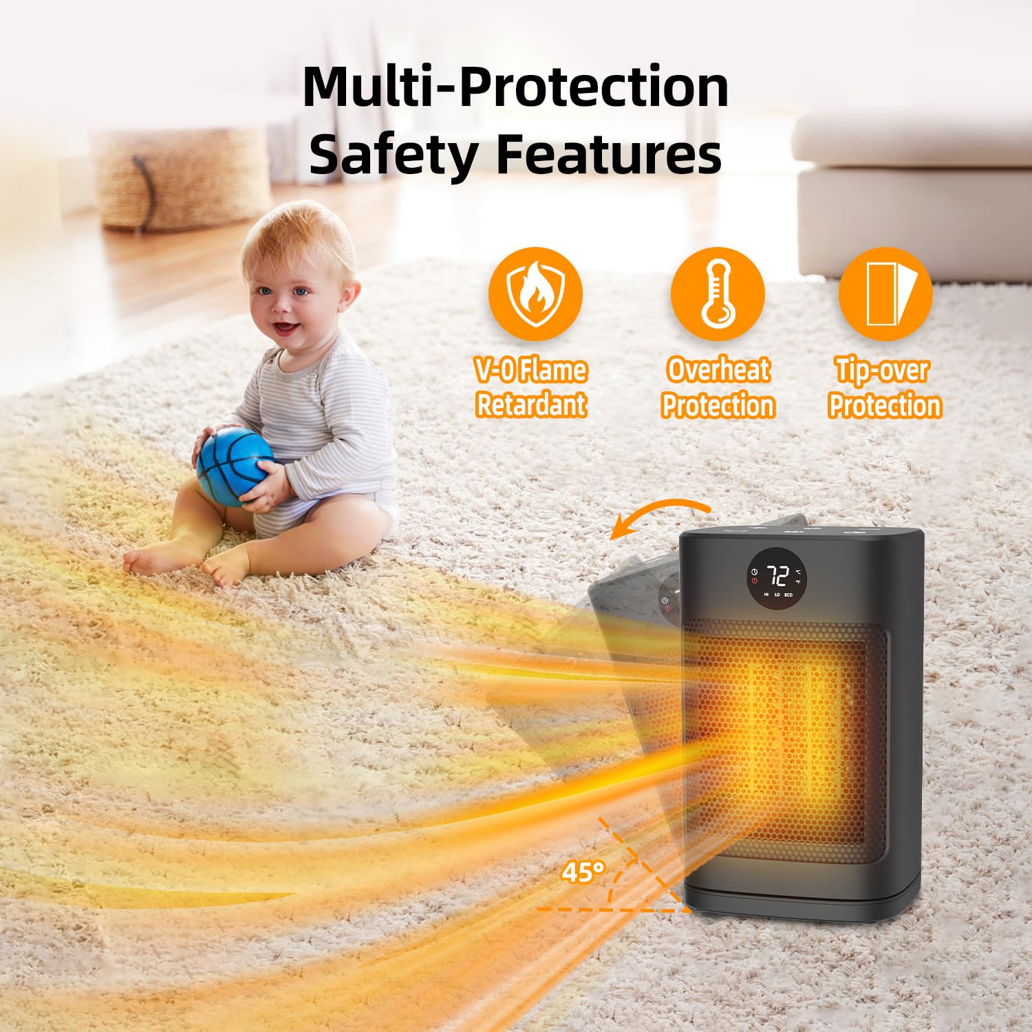 1500W PTC Ceramic Space Heater with Remote Control & LED Display - 70° Oscillation, Adjustable Thermostat, 12H Timer - Portable Electric Heater for Office, Bedroom, Home & Indoor Use | Perfect for Winter Warmth & Energy Efficient Heating