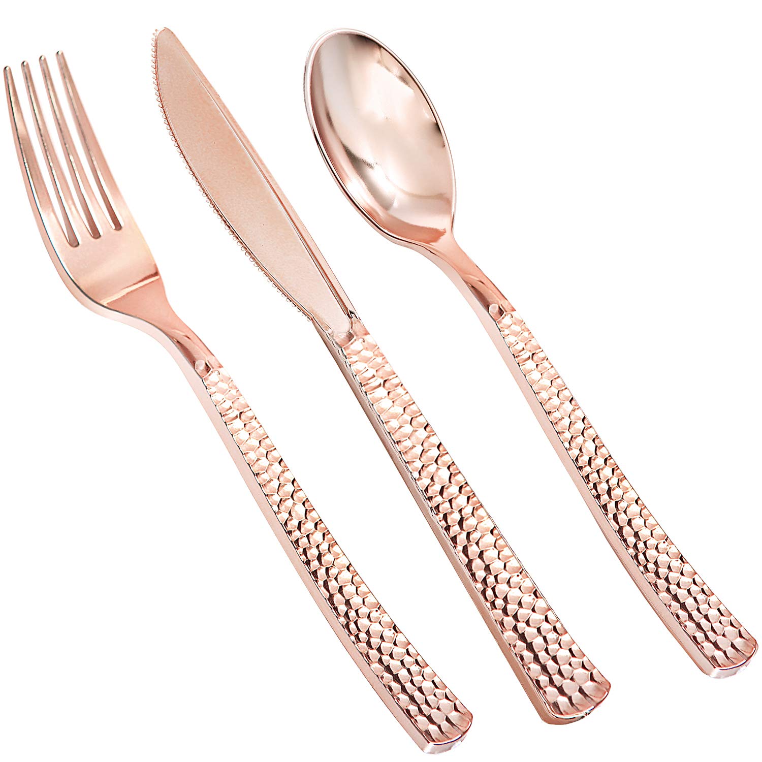 Premium 360-Piece Rose Gold Plastic Cutlery Set - Heavy Duty Forks, Spoons & Knives (120 Each) - Elegant Wedding, Party & Event Silverware for Disposable Tableware Needs