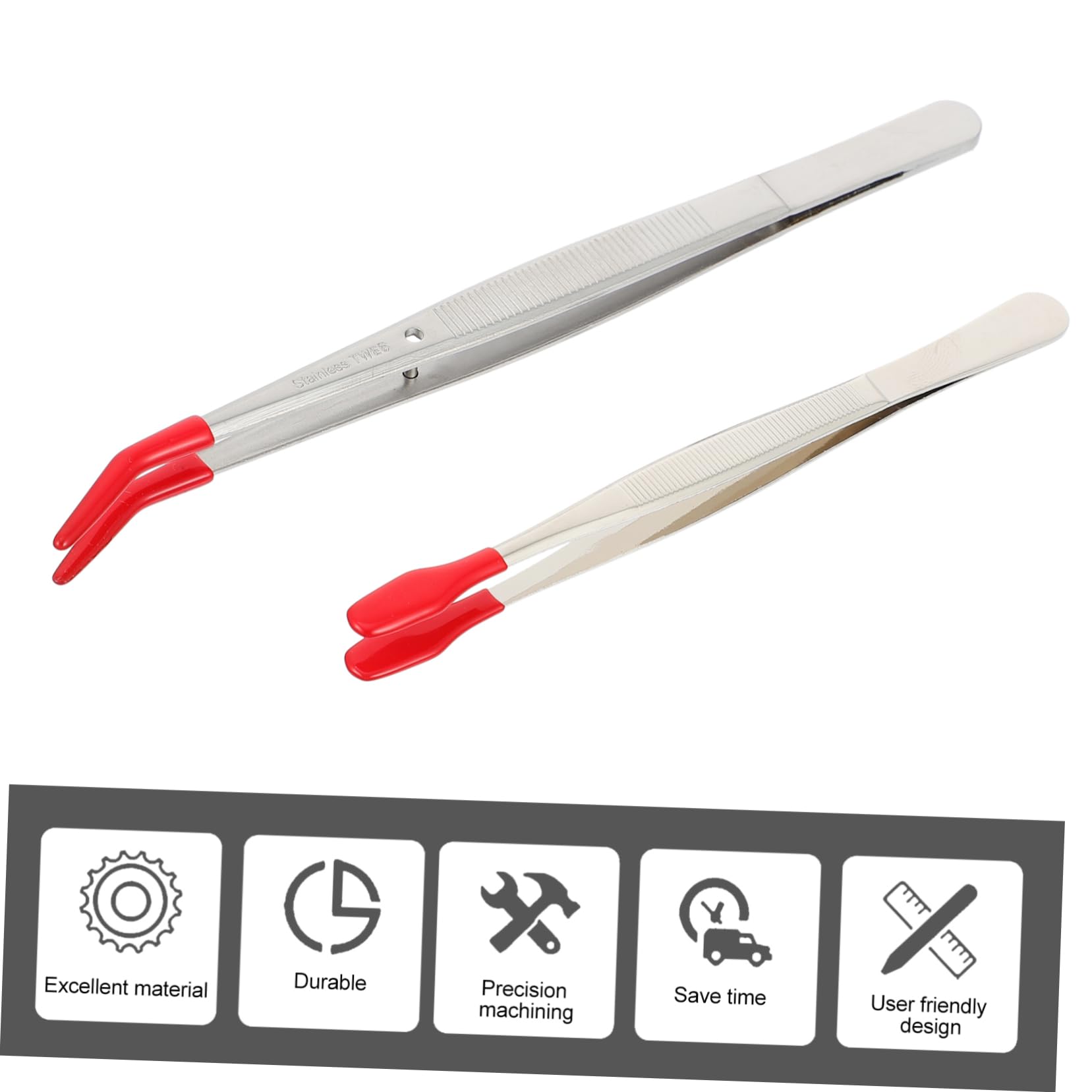 2-Piece Stainless Steel Tweezers & Tongs Set - Sharp Pointed Tips for False Eyelash Application, Beading, Cooking - Magnetic Lash Applicator with Angled Design for Precise Control - Perfect for Makeup Artists, DIY Enthusiasts & Home Chefs