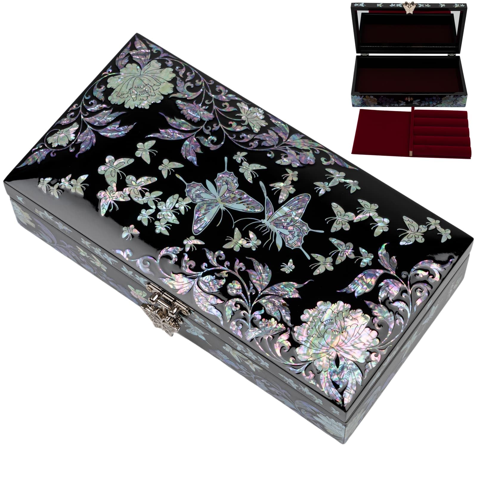 February Mountain Butterfly Pearl Jewelry Box with Removable Ring Tray - Elegant Gift for Women, Birthday, Anniversary & Valentine's Day | Perfect for Jewelry Storage & Display on Dresser or Vanity