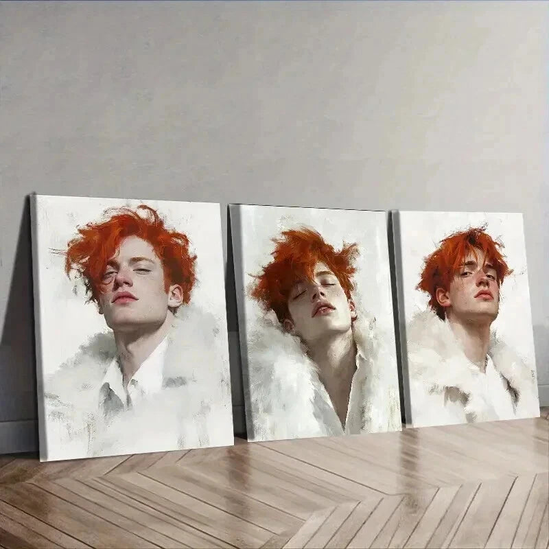 3-Piece Red Haired Man Wall Art Set - Framed Canvas 50x70cm | High Quality Print | 100% Australian Made | Ready to Hang | Perfect for Living Room, Bedroom & Office Decor