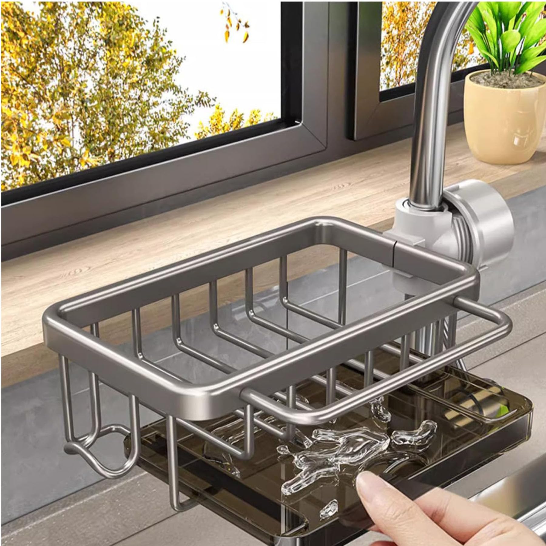 2024 New Kitchen Sink Faucet Organizer & Sponge Holder - Adjustable 0.7-1.1 Inch Round Pipe Caddy (Silver, Left) | Perfect for Small Kitchen Spaces & Dishwashing Organization