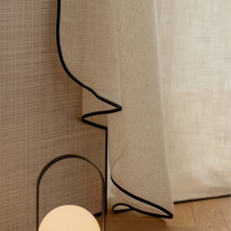 Kalani Linen Semi-Sheer Custom Curtains with Black Trim - Elegant Window Treatments for Living Room, Bedroom & Dining Room