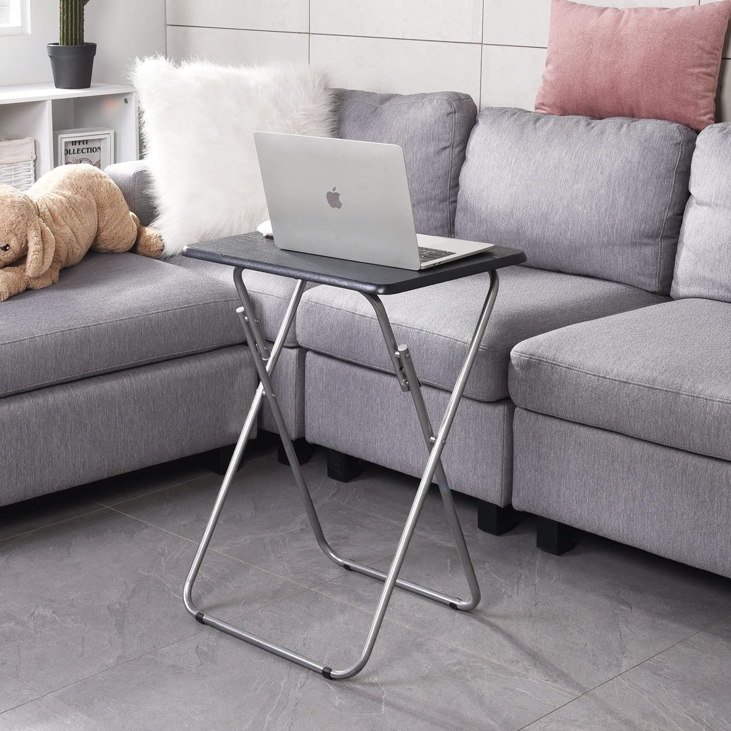 COZYCASA Set of 2 Folding Laptop Desks - No Assembly Required Space-Saving X-Shaped Metal Frame TV Trays for Sofa, Bed & Study - Perfect for Small Rooms, Dorms & Home Offices (Black)