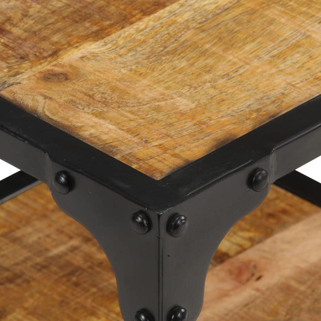 Rustic Farmhouse Coffee Table - Mid Century Industrial Style Solid Mango Wood Tea Table 15.7