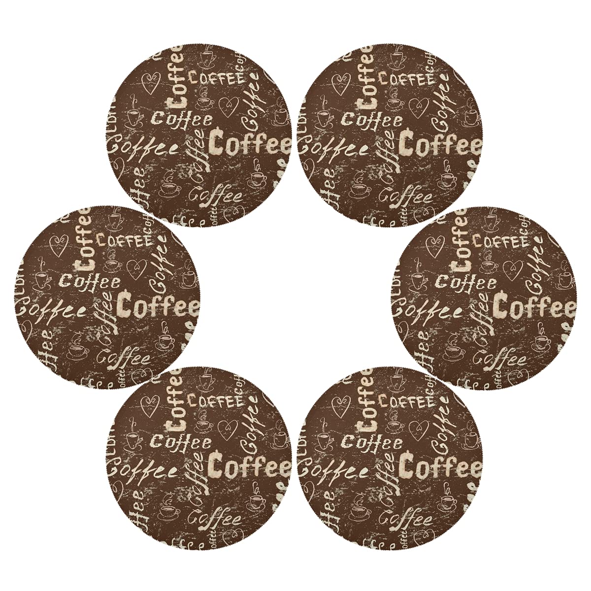 Vintage Brown Round Coffee Placemats Set of 6 - 15 Inch Non-Slip Dining Table Mats for Kitchen, Easy to Clean Home Decor - Perfect for Daily Meals, Dinner Parties, and Wedding Table Settings