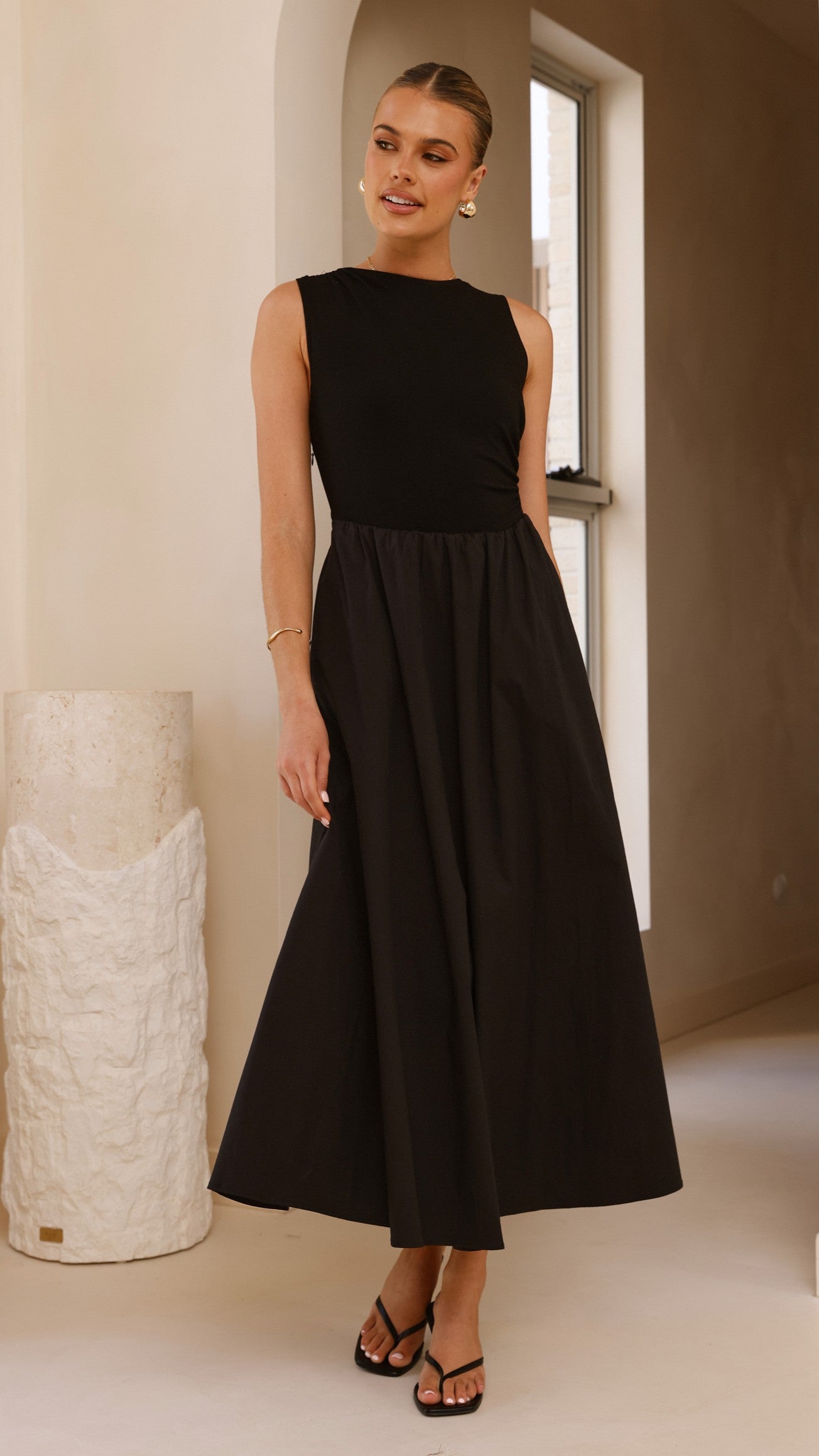 Aria Sleeveless Midi Dress for Women - Elegant Black Summer Dress for Casual Wear, Office, and Evening Out