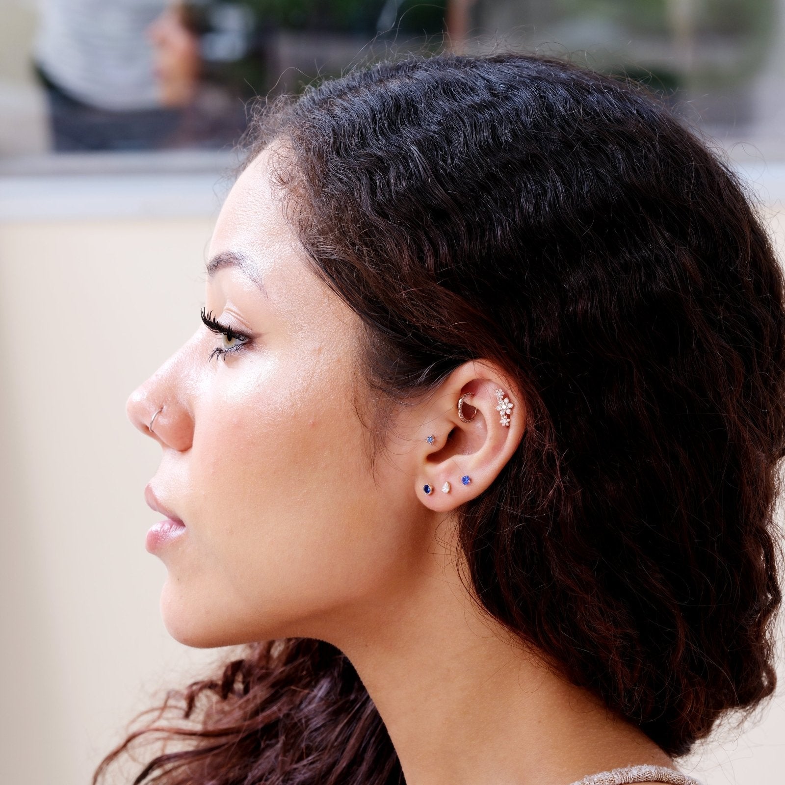 14k White Gold Blue Sapphire Cartilage Flat Back Stud Earrings - Dainty & Hypoallergenic Piercing Jewelry for Helix, Tragus, or Conch - Perfect for Everyday Wear & Special Occasions