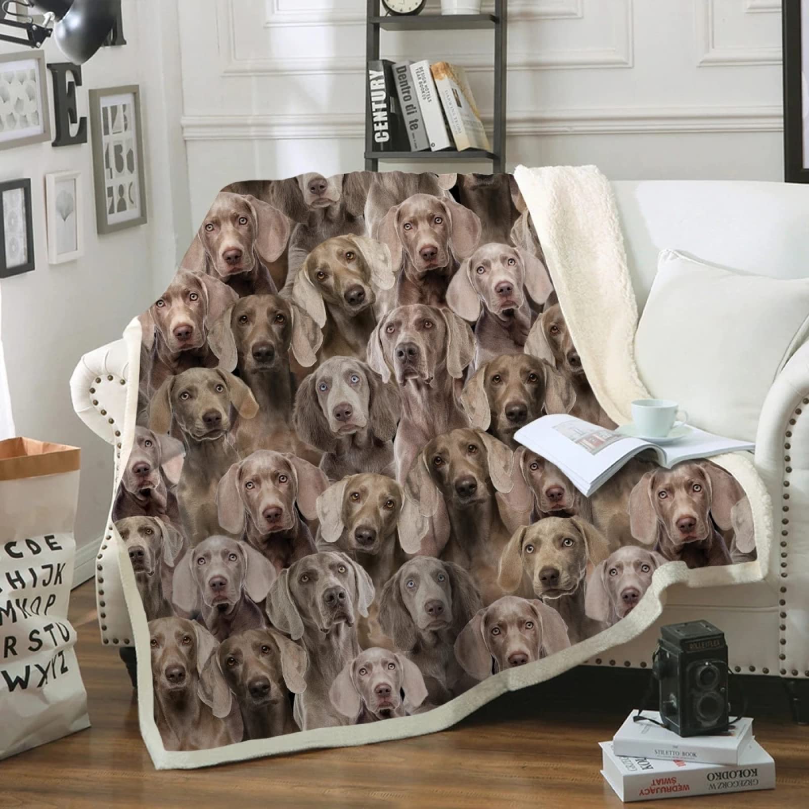 3D Printed Khaki Weimaraner Blanket - Ultra Soft, Breathable & Washable Flannel Throw Blanket 40x50 Inch for Couch, Bed, Sofa & Chair - All Seasons Cozy Home Decor, Perfect for Lounging, Napping & Gift Giving