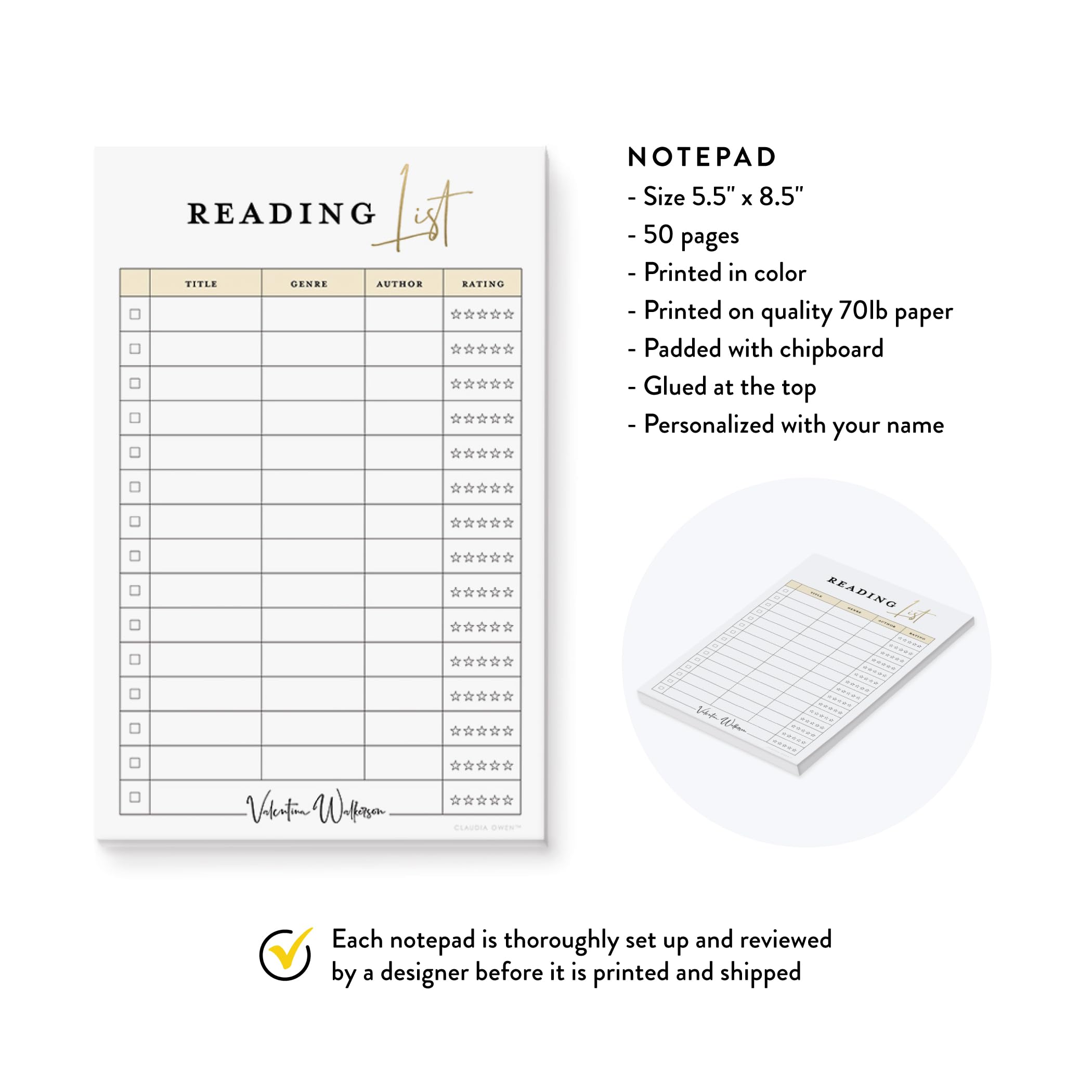 Reading Notepad Set - Book Lover Memo Pad & Tracker (8.5x5.5