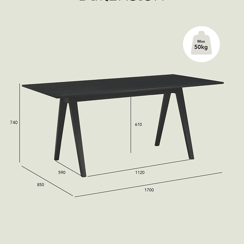 VARDEN 170cm Black Ash Wood Dining Table - Modern Kitchen & Dining Room Furniture for 6-8 People - Perfect for Family Gatherings & Dinner Parties
