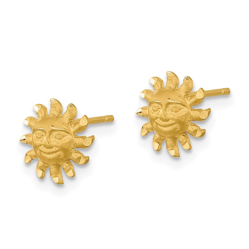 Gold Satin Diamond Cut Sun Post Earrings TE653 - Elegant Women's Jewelry for Parties, Weddings & Special Occasions