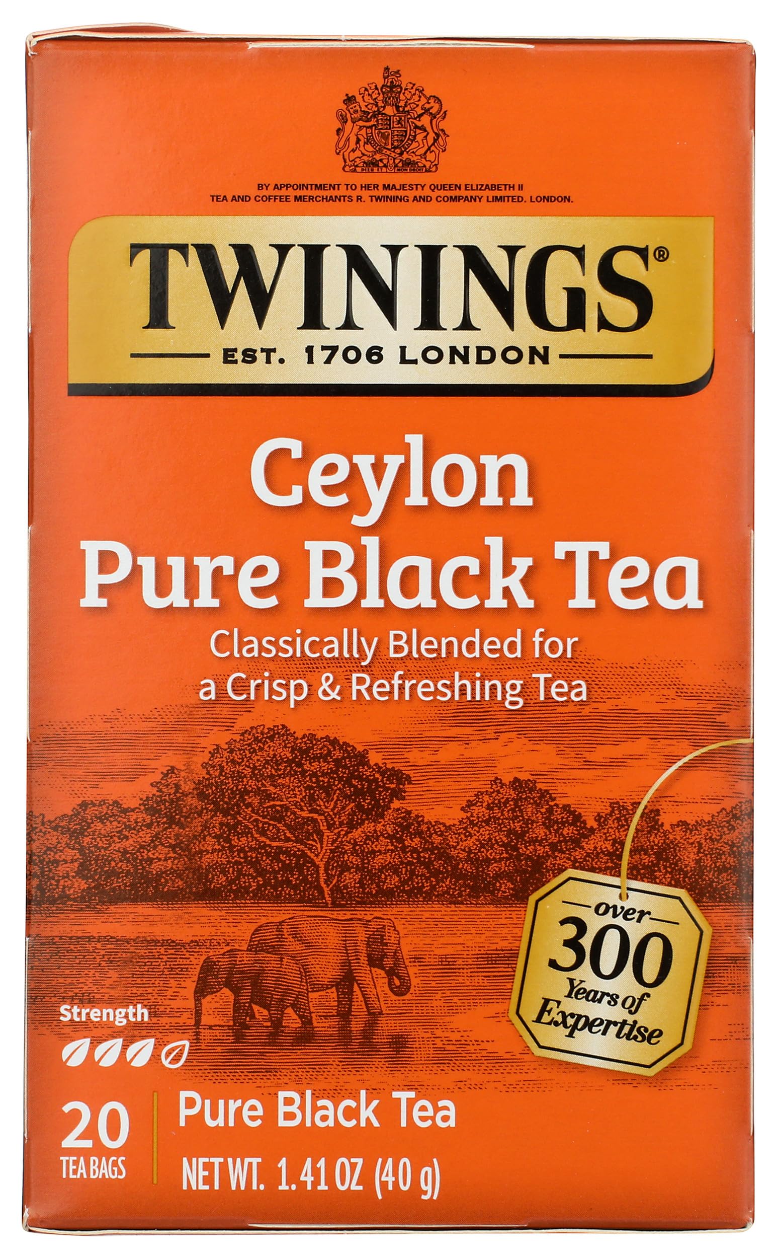 Twinings Ceylon Orange Pekoe Black Tea Bags - 20 Count | Premium Loose Leaf Tea Alternative for Breakfast, Afternoon Tea & Relaxation