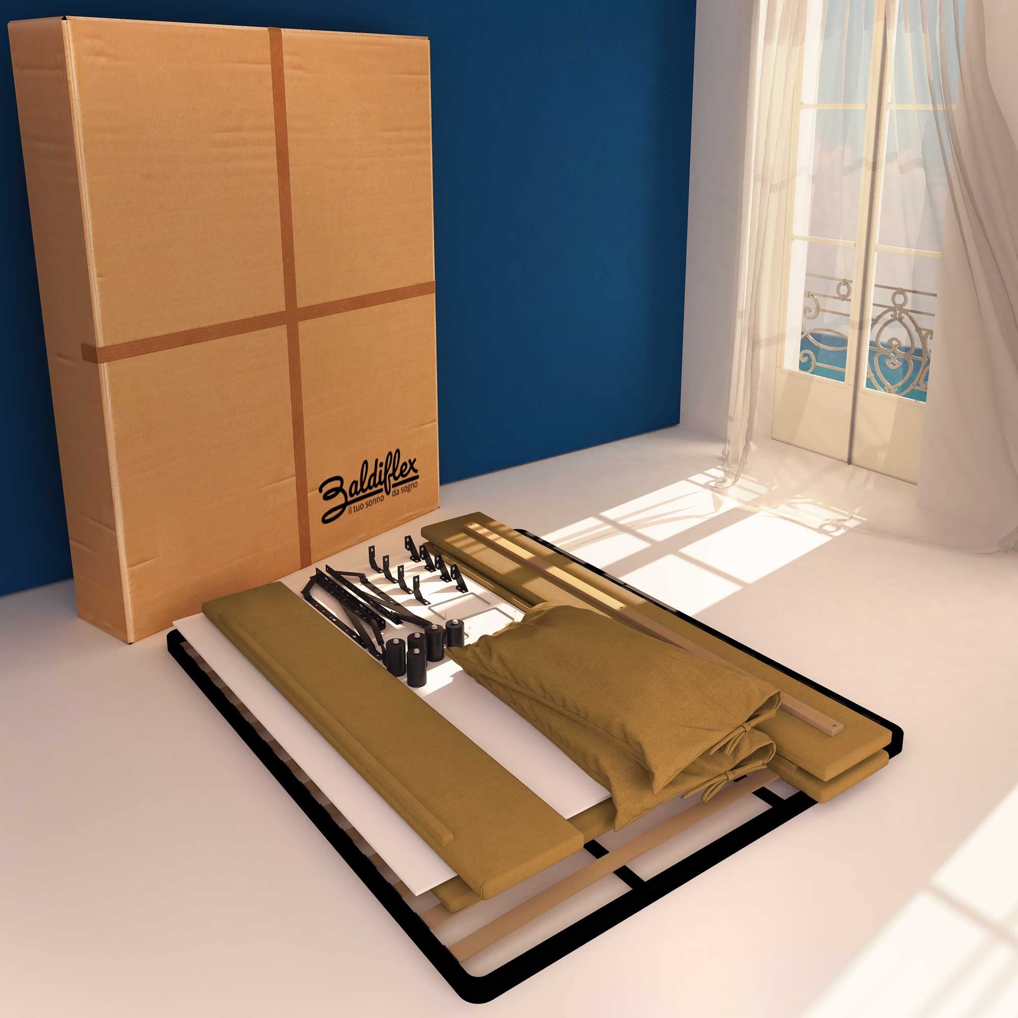 Baldiflex Single Bed with Storage - Licia Soft Synthetic Leather, Slatted Base for Single Mattress, 120 x 190 cm, Padded Headboard, Hazel Color - Perfect for Small Bedrooms, Guest Rooms & Studio Apartments