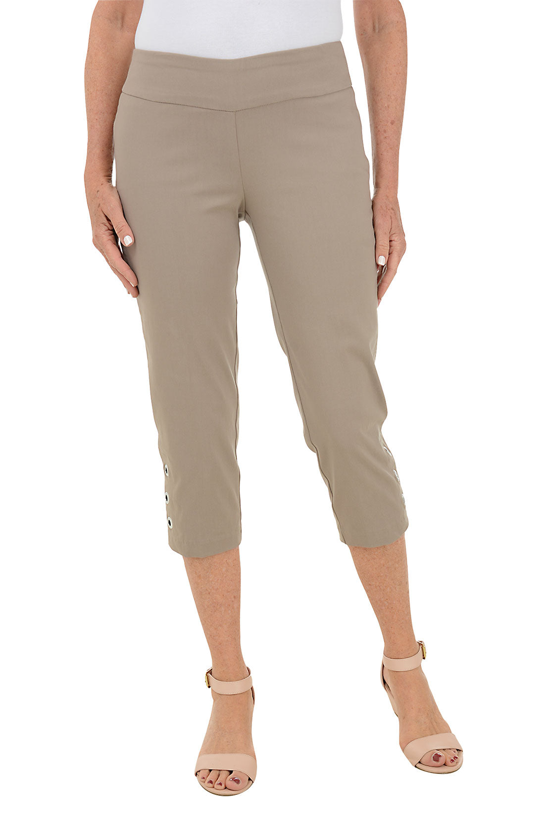 Stylish Grommet Hem Pull-On Crop Pants for Women - Comfortable High Waisted Casual Trousers - Perfect for Work, Travel & Everyday Wear