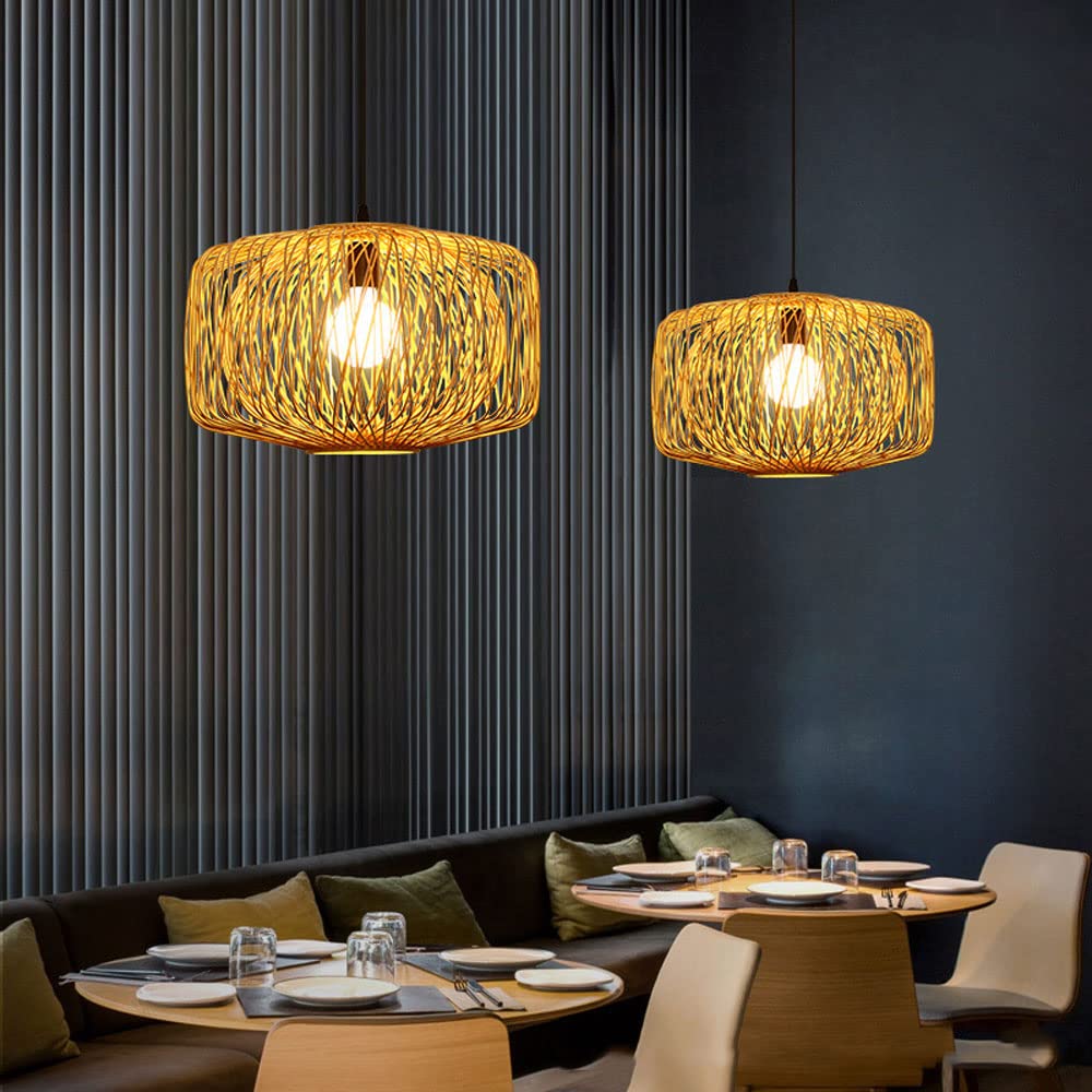 Geometric Bamboo Woven Pendant Light Fixture - Industrial Style Hanging Lamp for Kitchen, Dining Room, Living Room, Bedroom | Modern Hollow Lampshade for Restaurant, Hotel, Loft & Home Decor | Perfect for Farmhouse, Cafe and Dining Table Lighting