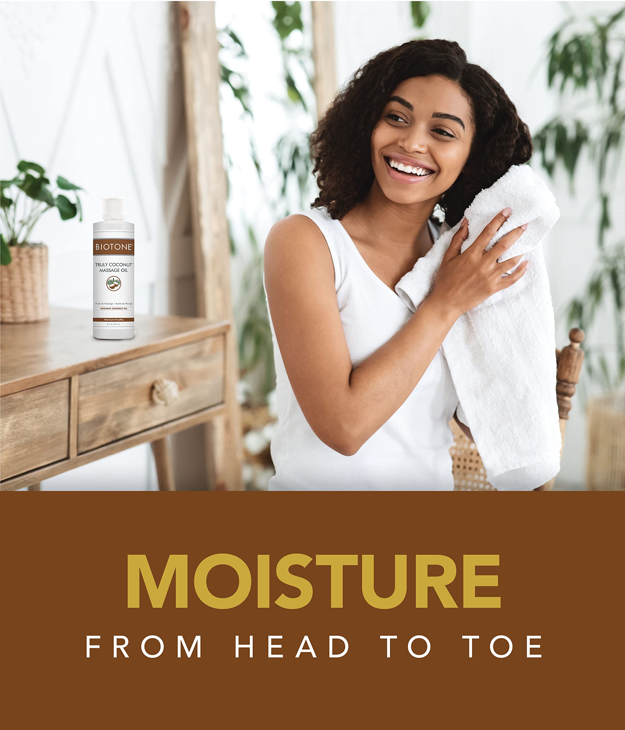 BIOTONE Truly Coconut Massage Oil with Organic Coconut Oil - Deep Relaxation & Tension Relief, Lightweight & Long-Lasting Formula for Massage Therapy, Aromatherapy & Body Care - Easy Wash-Out for Spa, Home & Professional Use