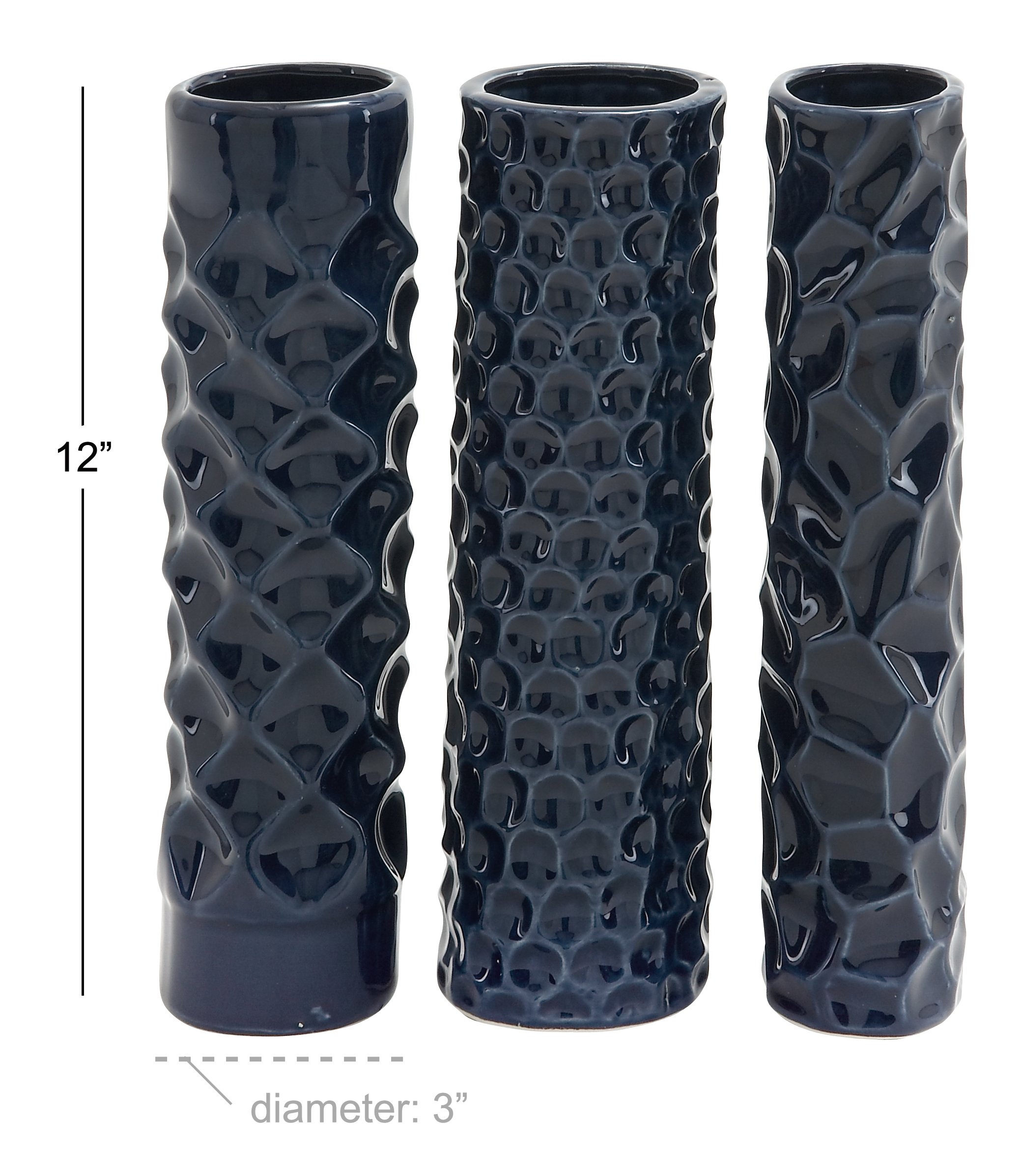Deco 79 Ceramic Vase Set of 3 - Blue Floral Patterned Decorative Vases for Home, Living Room, Dining Table Centerpiece - 3