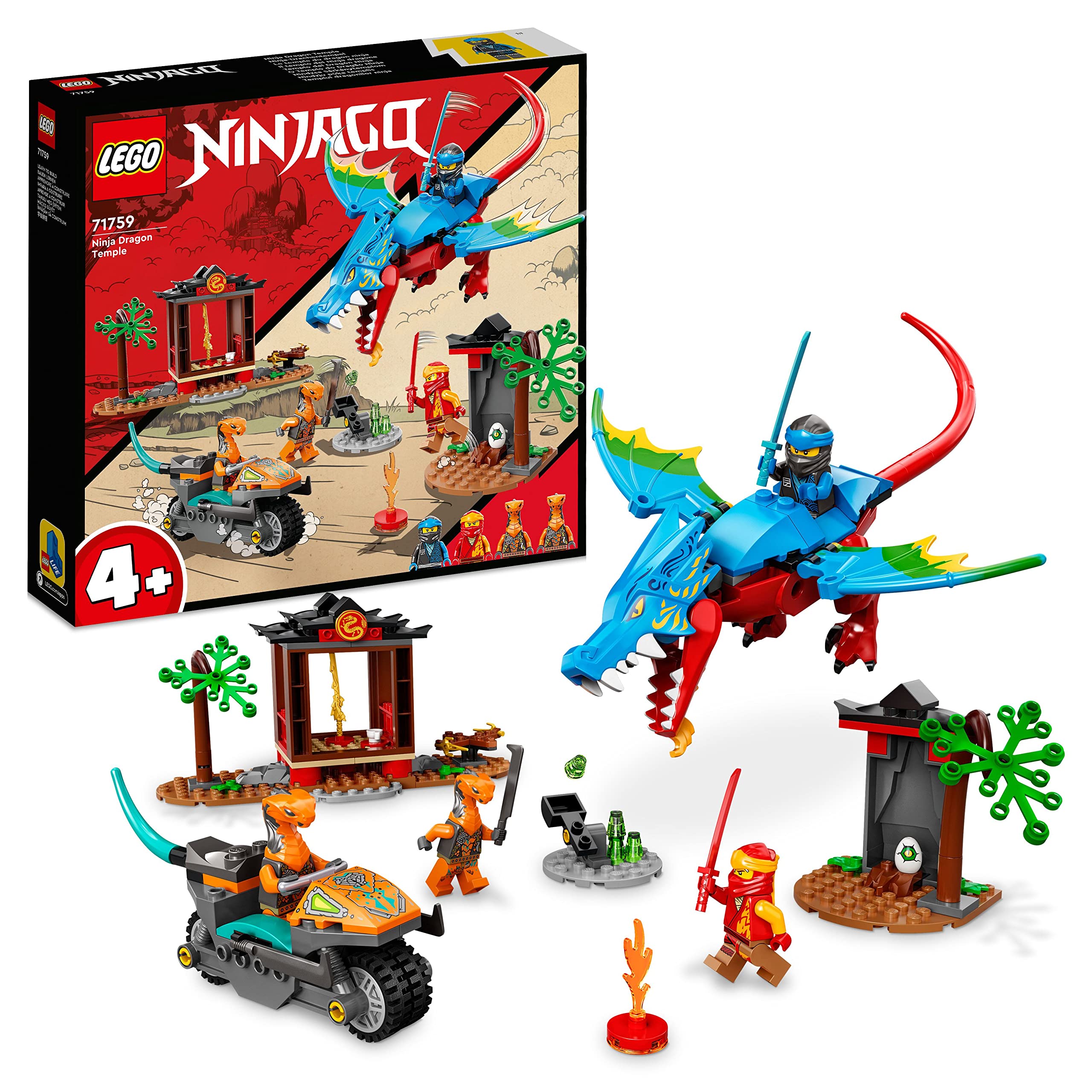 LEGO 71759 Ninjago Dragon Temple Building Set with Motorcycle Toy & Nya Minifigure – Ninja Battle Playset for Kids Ages 8+ | Perfect for Creative Play, Birthday Gifts & Collectors