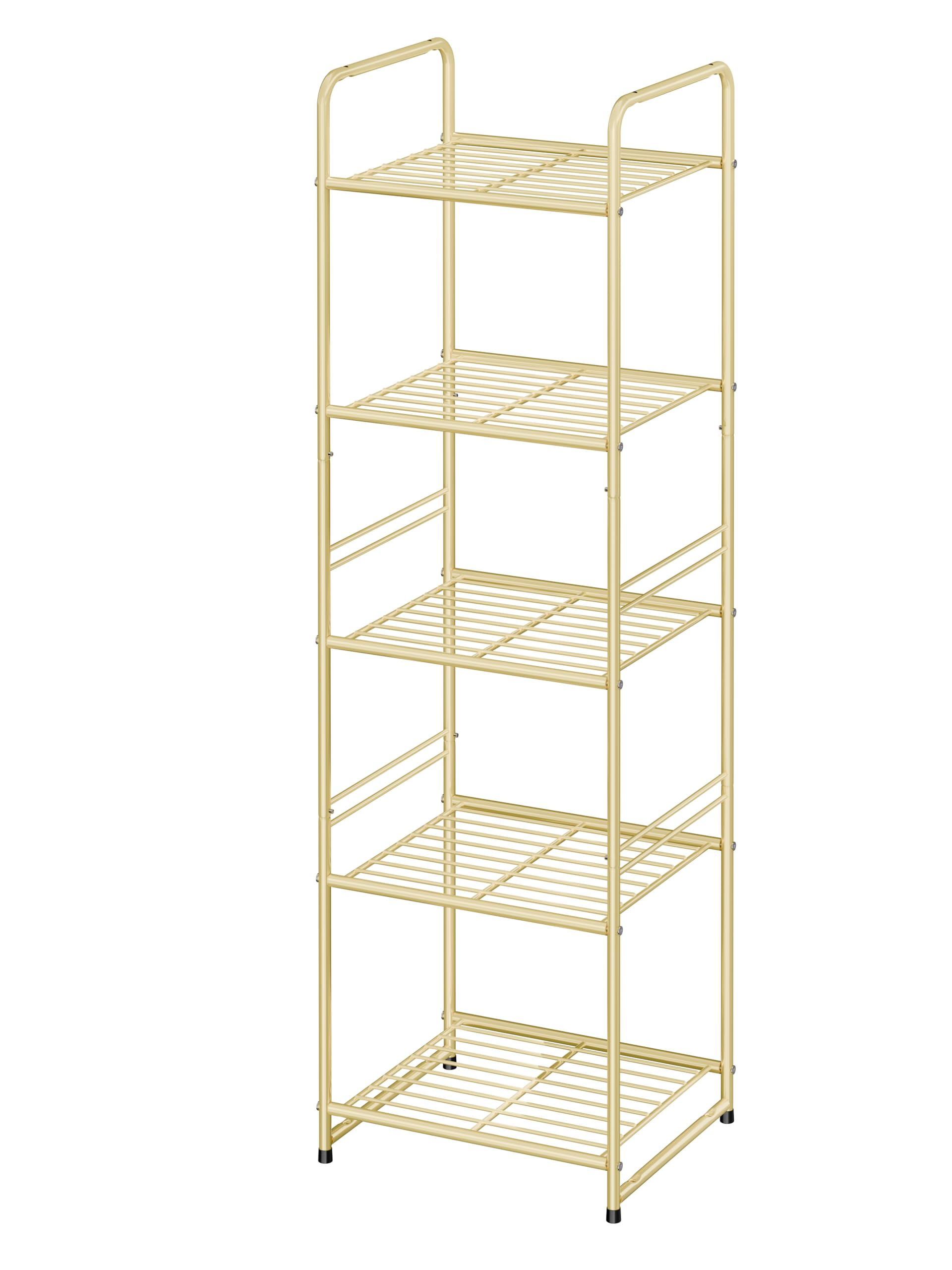 GEORIS 5-Tier Heavy Duty Metal Wire Shelving Storage Rack - 17.7-Inch Wide Steel Organizer Shelf for Bathroom, Kitchen, Garage & Outdoor Use - Waterproof Gold Finish (Indoor/Outdoor)