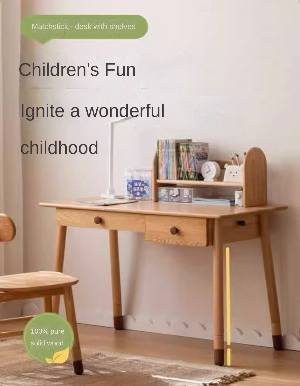 Solid Oak Adjustable Study Desk for Kids - Sturdy Kraft Table with Height Adjustment - Perfect for Homework, Drawing & Online Learning