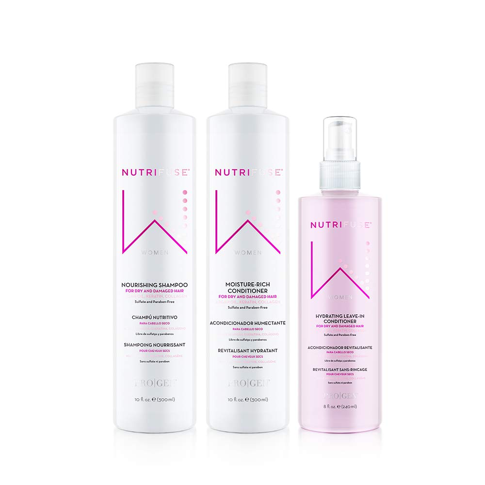 Nourishing Shampoo 10oz & Moisturizing Conditioner 10oz Set with Hydrating Leave-In Treatment 8oz - Repairing Hair Care Kit for Damaged, Dry Hair - Perfect for Daily Use & Salon-Quality Results at Home