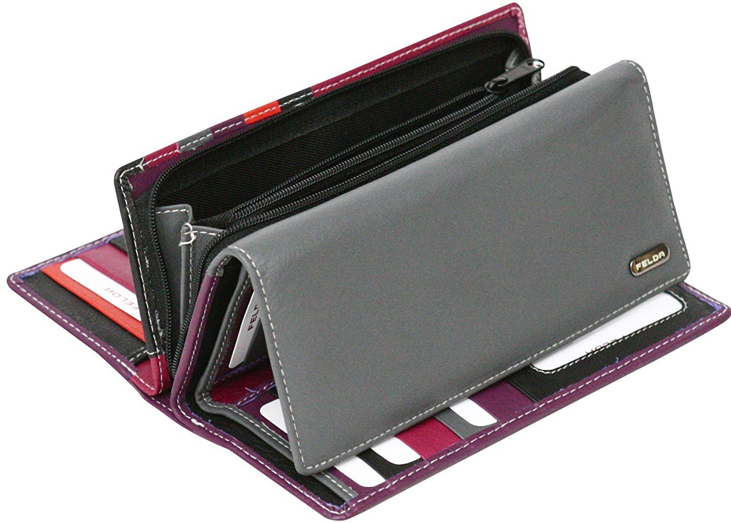Felda RFID Blocking Genuine Leather Women's Wallet - Slim Bifold with 23 Card Slots & Coin Pocket - Perfect for Everyday Use, Travel & Shopping
