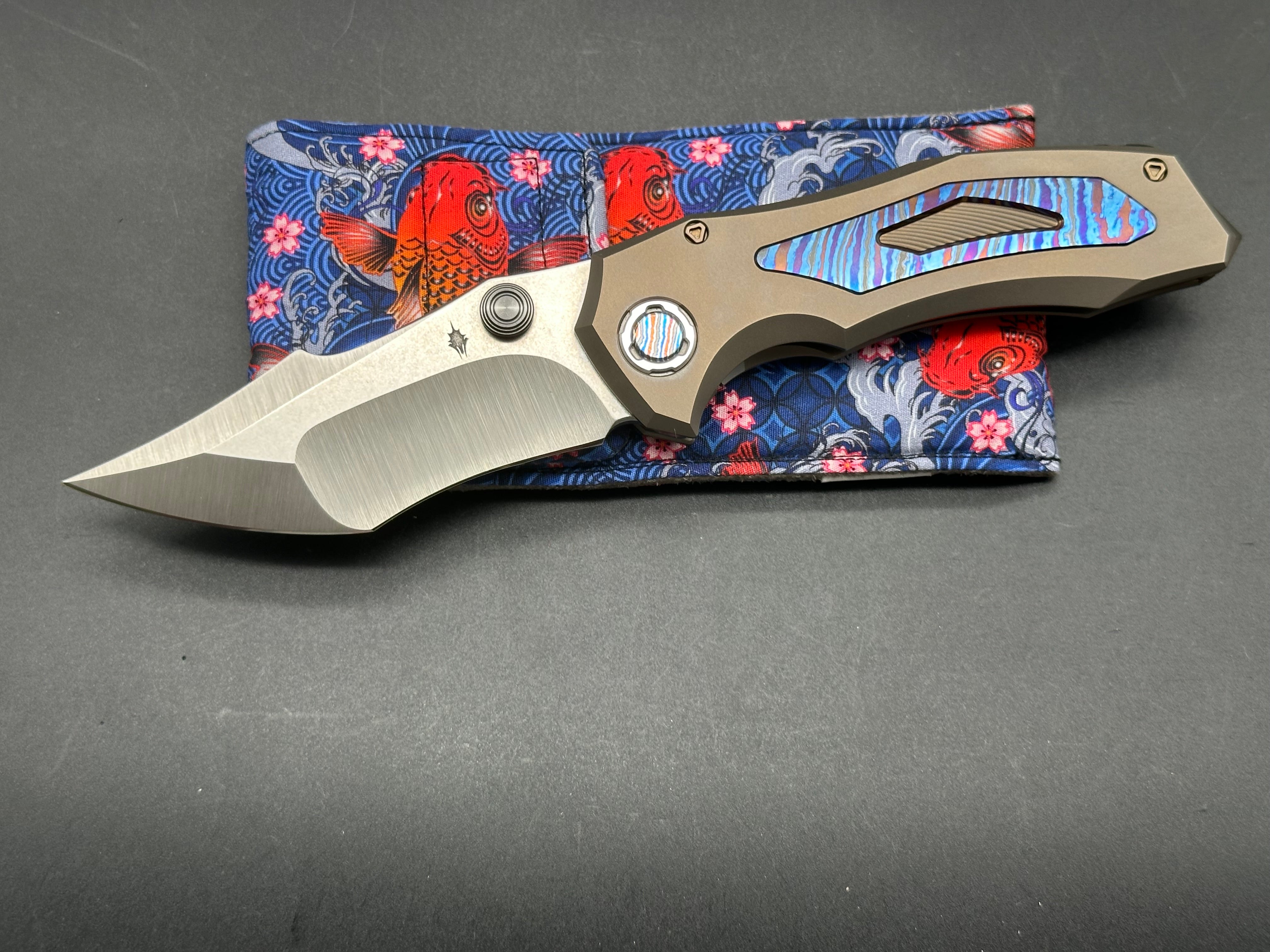 Genex Blade Primarch #6 - Bronze Milled Titanium Frame with Zirconium Inlays, Satin Vanax Pivot - Premium EDC Pocket Knife for Outdoor Camping, Survival & Everyday Carry