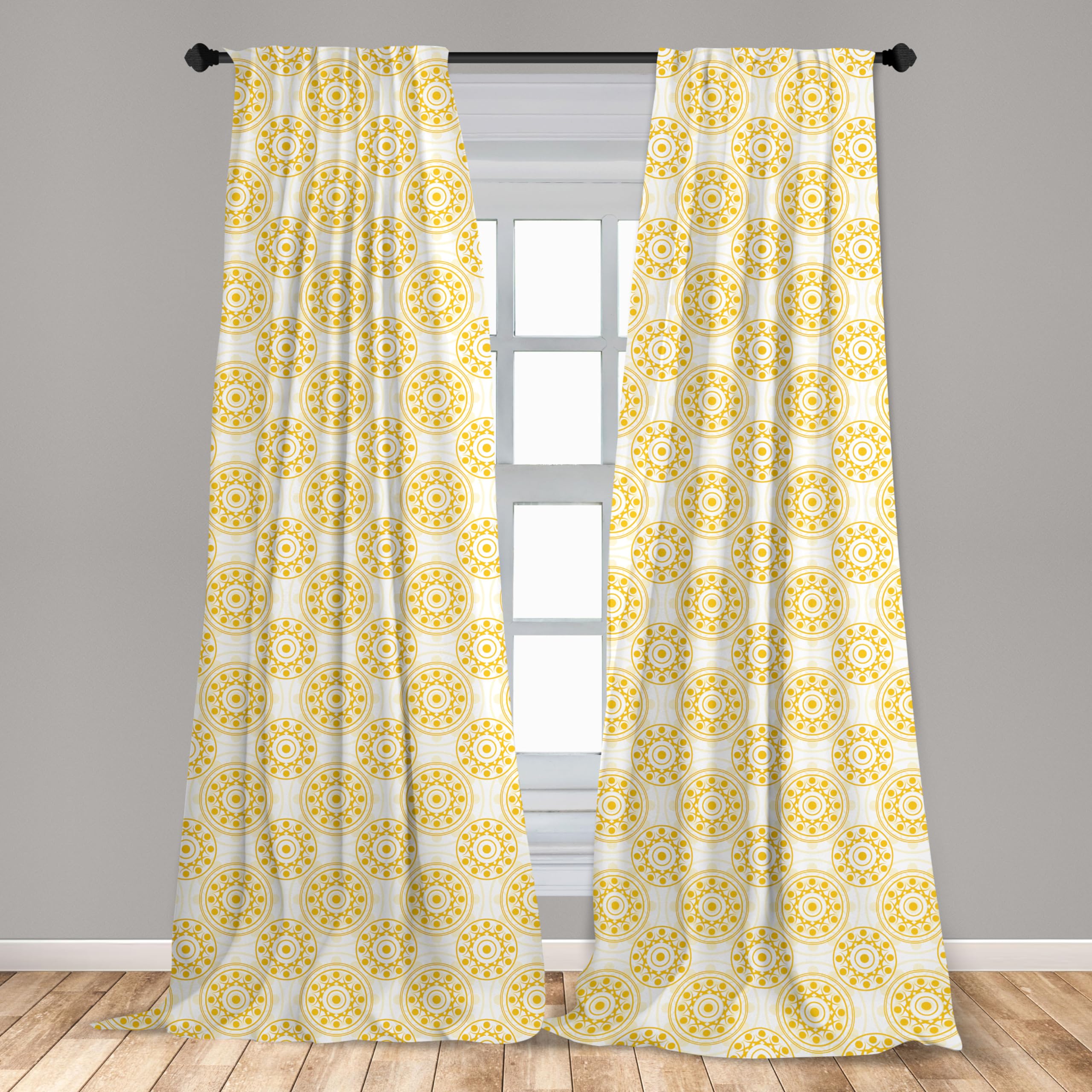 Ambesonne Abstract Curtains - Hand-Drawn Round Circular Patterns with Dots & Streaks in Earth Yellow White | 2 Panel Set (28x84 inches) for Living Room & Bedroom Window Treatments | Perfect for Modern Home Decor & Cozy Interior Design