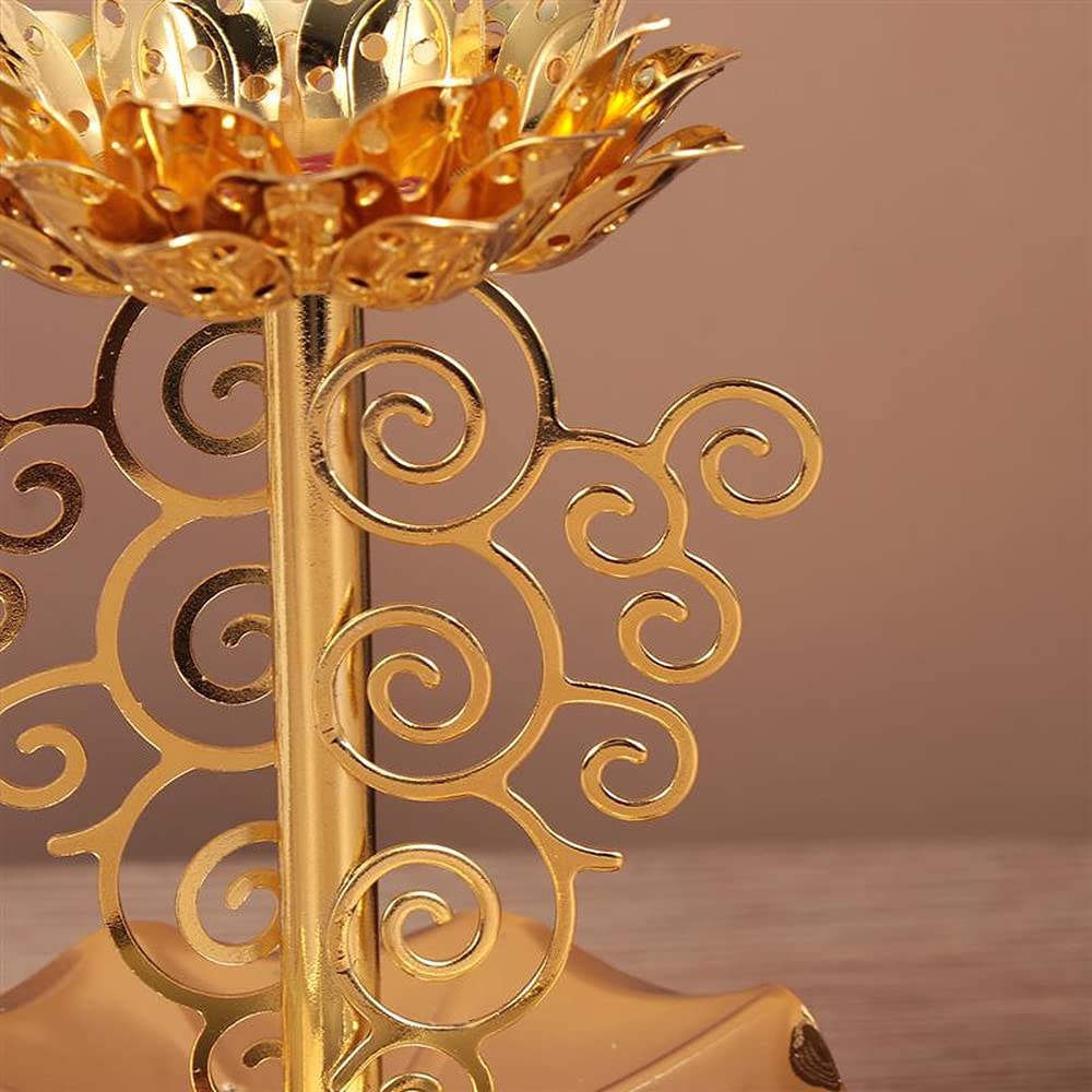 1pc Lotus Carved Alloy Candle Holder - Buddhist Temple Inspired Home Decor for Living Room, Meditation Space & Spiritual Altar