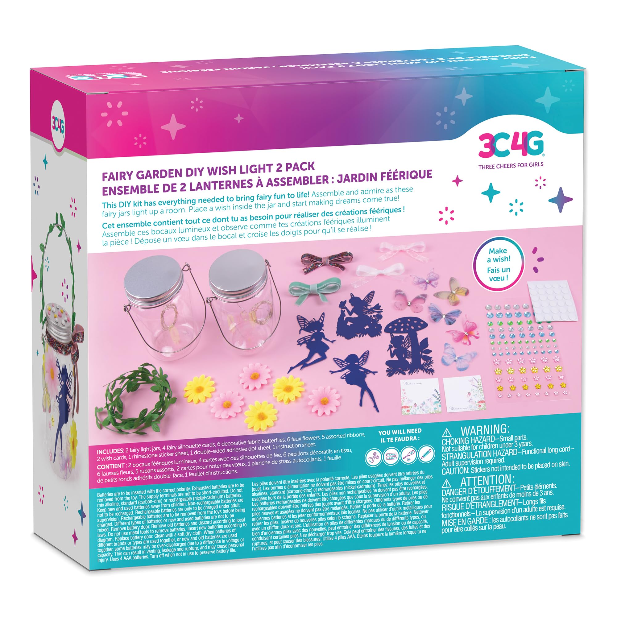 Make It Real 3C4G: Fairy Garden DIY Wish Light Kit - Create 2 Enchanted Glowing Jars with 4 Custom Fairy Silhouettes, LED Lights for Tweens & Kids Ages 8+ | Perfect for Bedroom Decor, Gift Ideas, and Magical Playtime