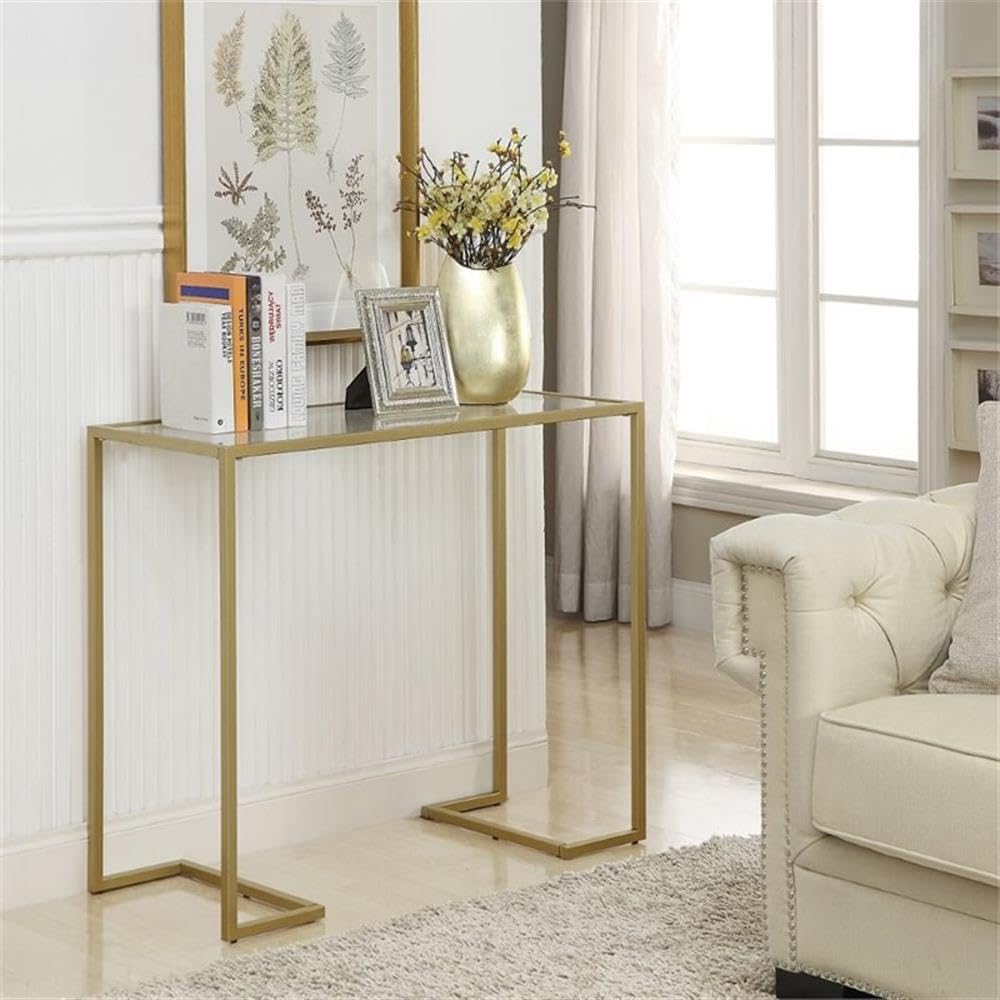 Monaco Gold Tempered Glass Console Table - Elegant Entryway & Living Room Furniture for Modern Home Decor
